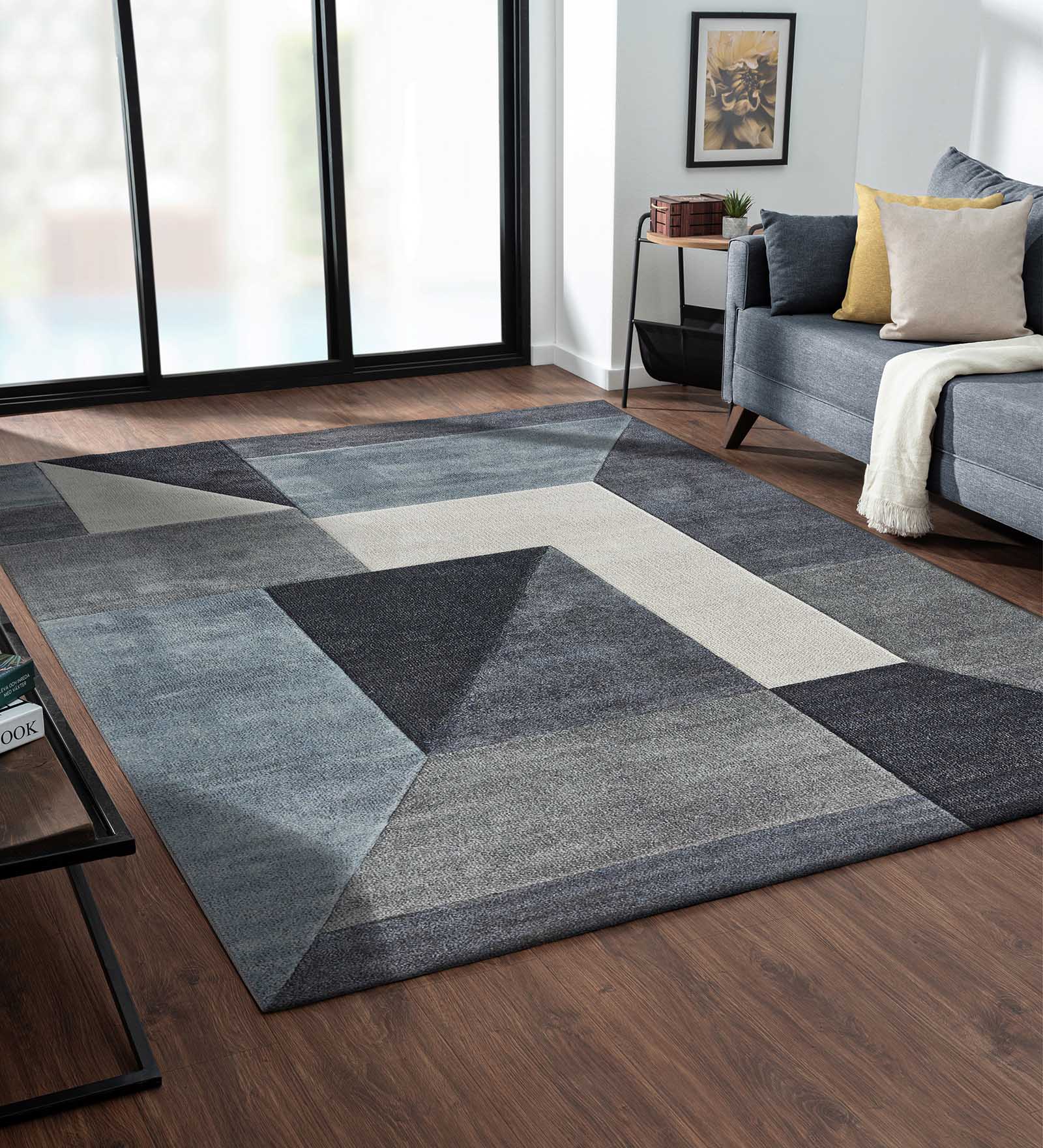 Diamond Geometric Machine Made Carpet L.Blue and Grey