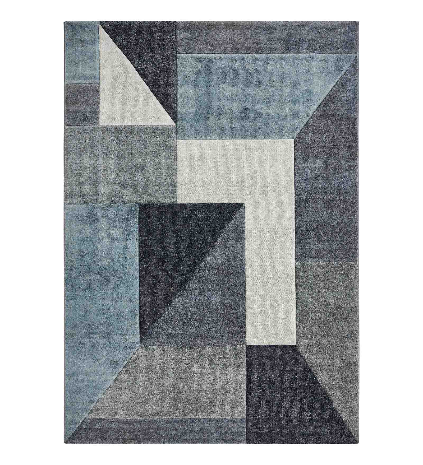 Diamond Geometric Machine Made Carpet L.Blue and Grey
