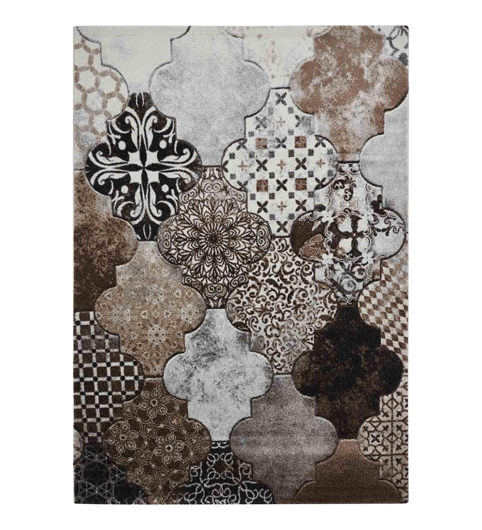 Diamond Polypropylene Moroccon Carpet Brown and Grey