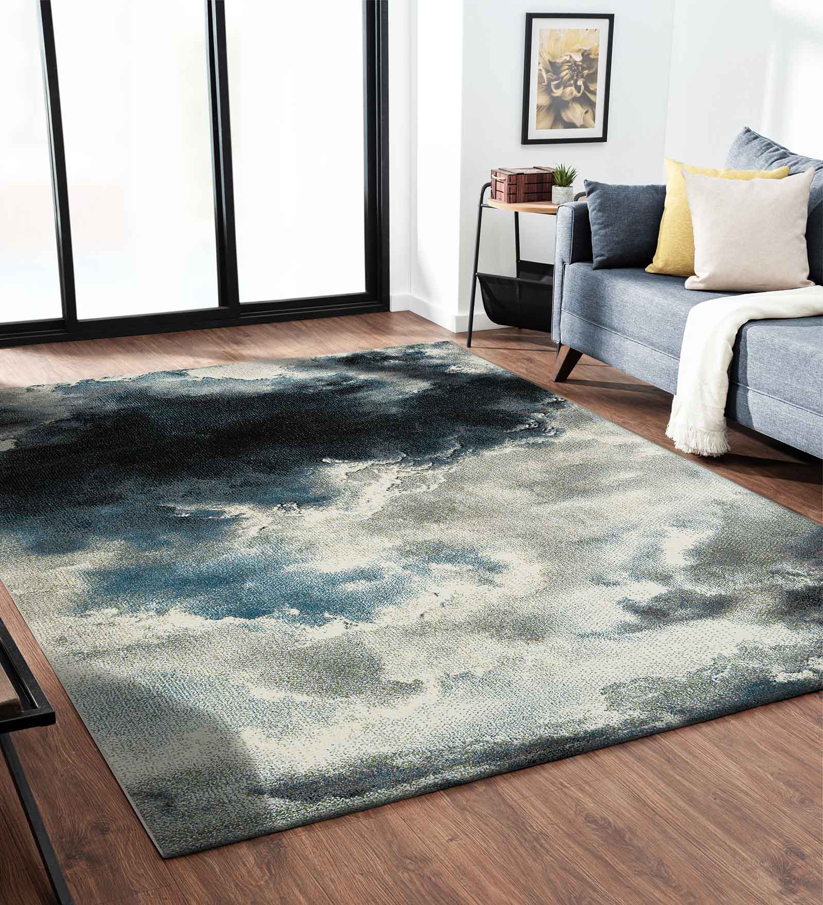 Diamond Machine Made Carpet Blue and Grey