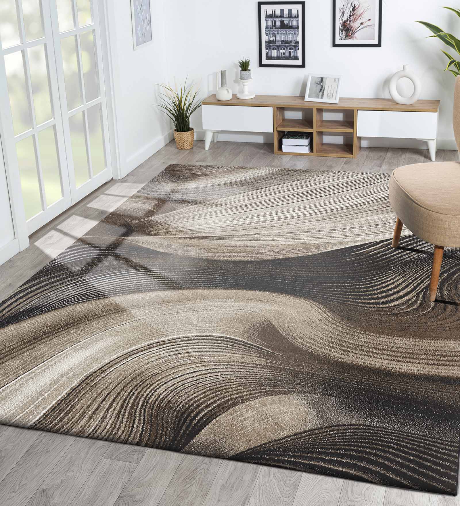 Diamond Abstract Machine Made Carpet Brown