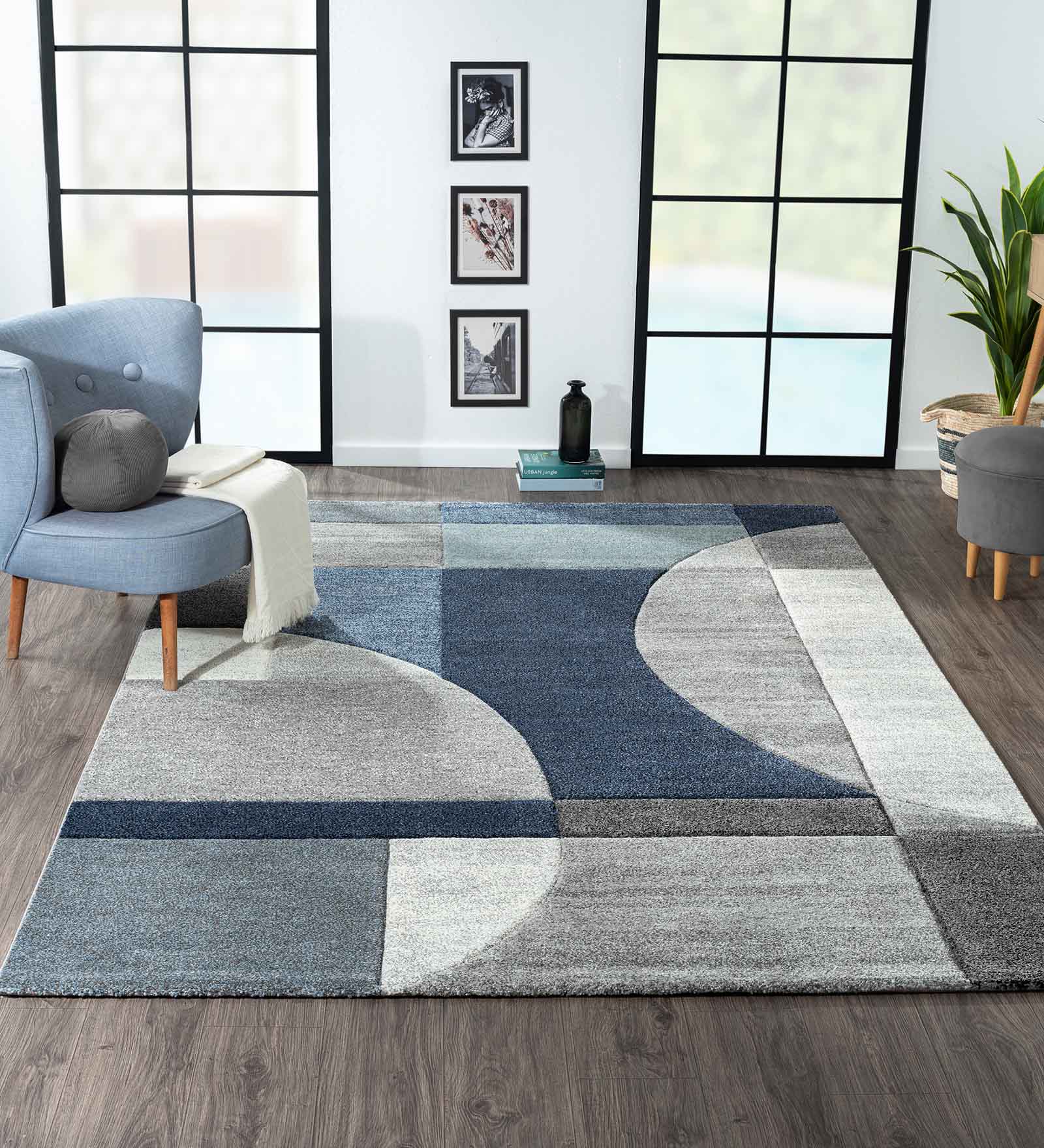 Diamond Geometric Machine Made Carpet Blue Grey