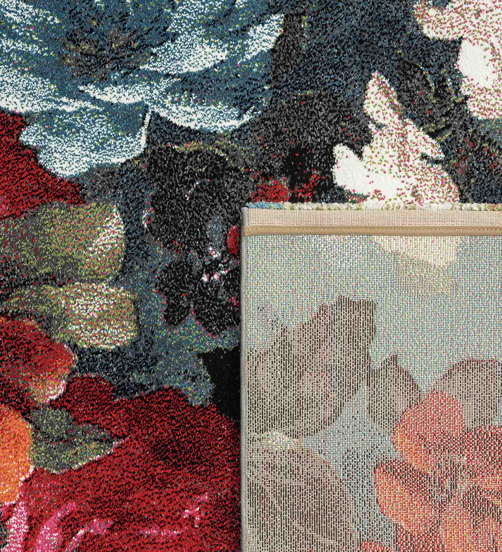 Diamond Floral Machine Made Carpet Blue and Maroon