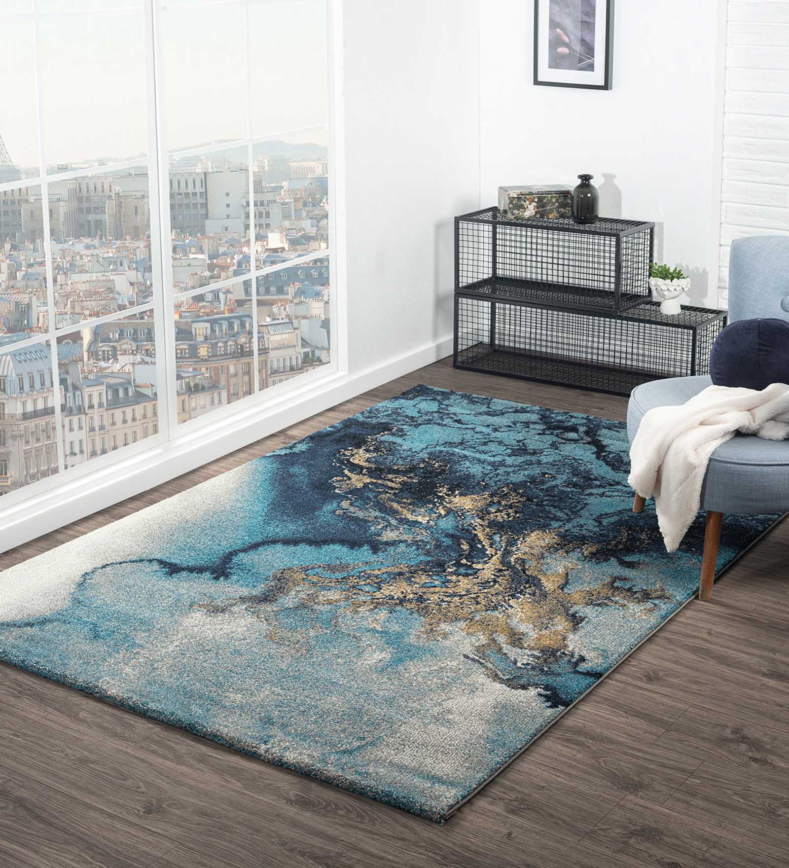 Diamond Abstract Machine Made Carpet Blue