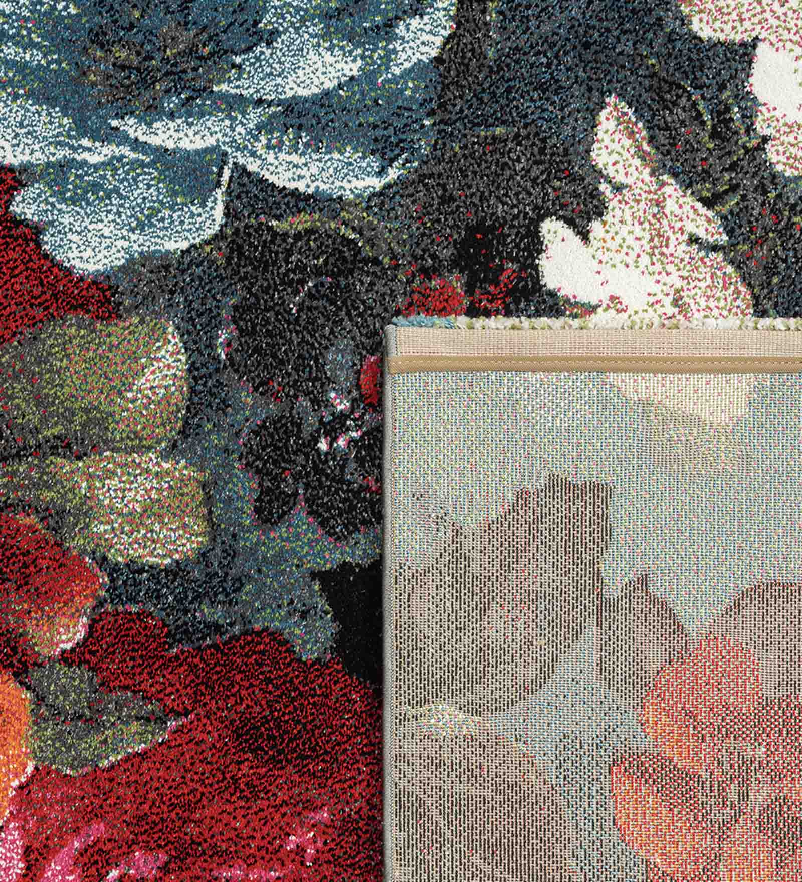 Diamond Floral Machine Made Carpet Blue and Maroon