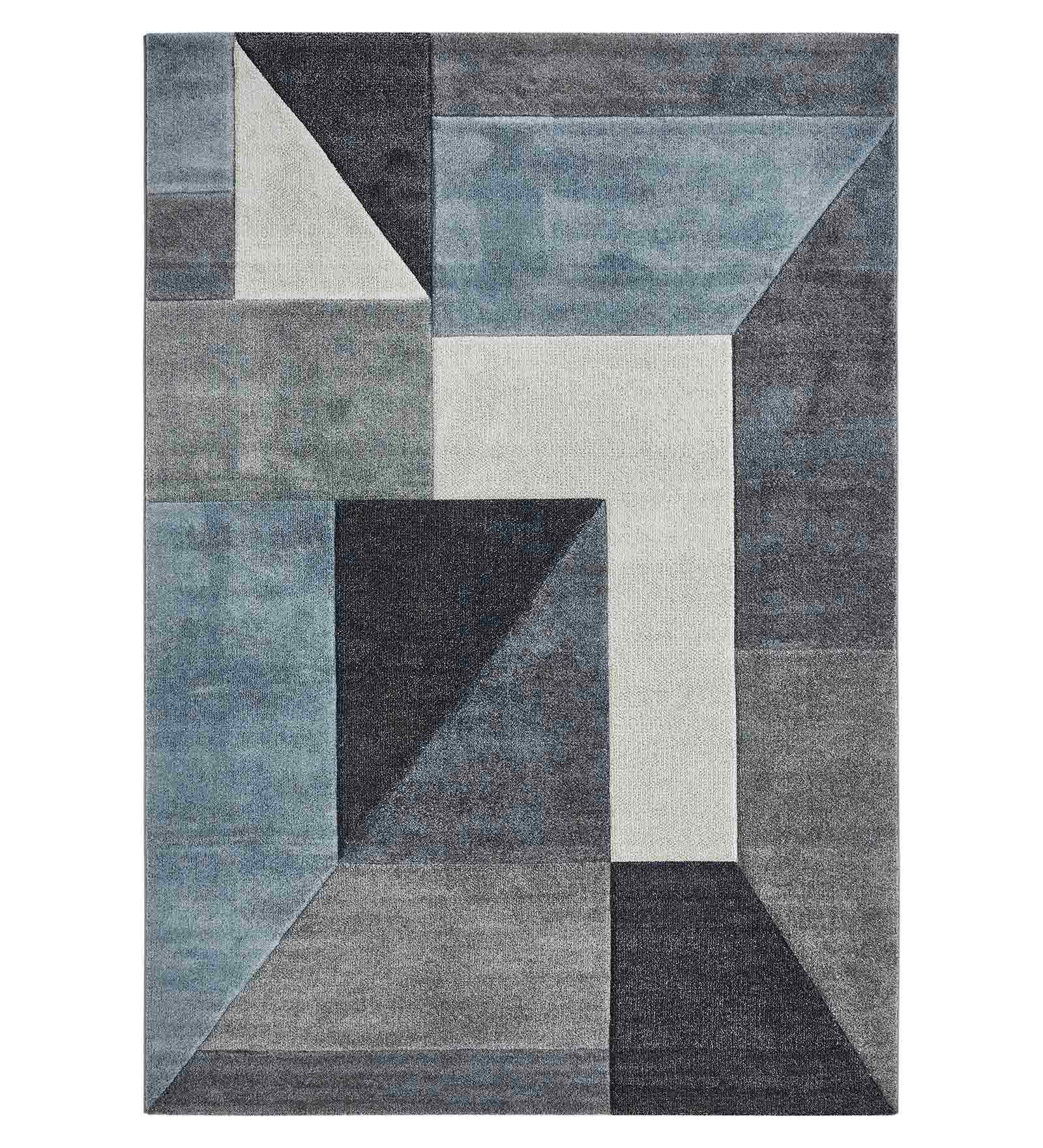 Diamond Geometric Machine Made Carpet L.Blue and Grey