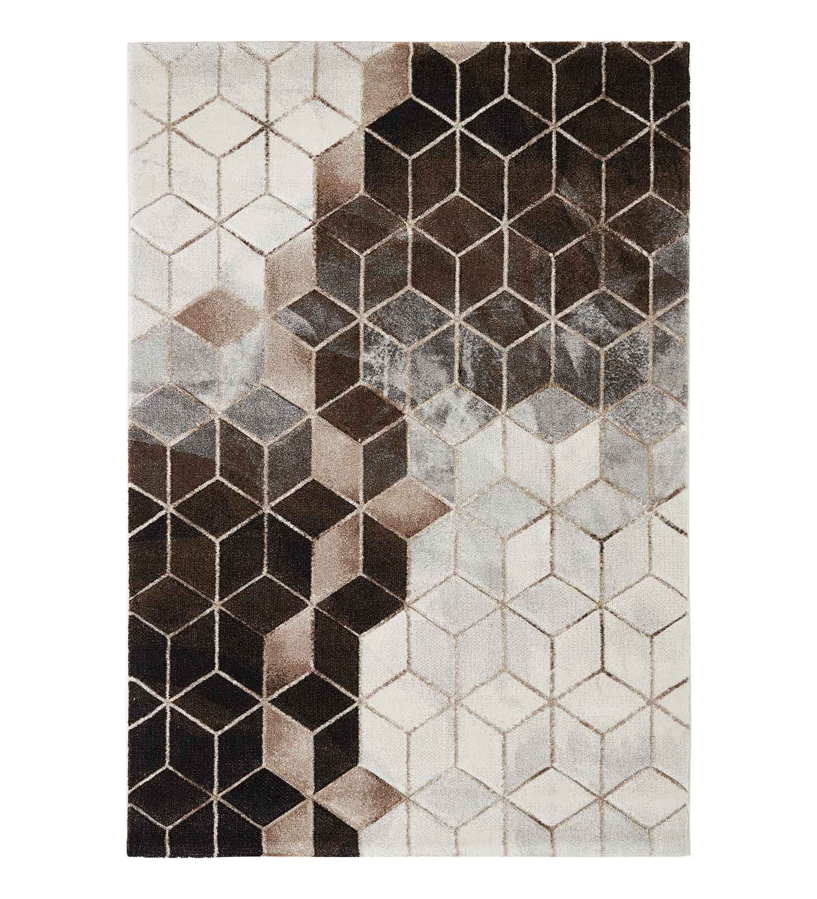 Diamond Geometric Machine Made Carpet Cream and D.Brown