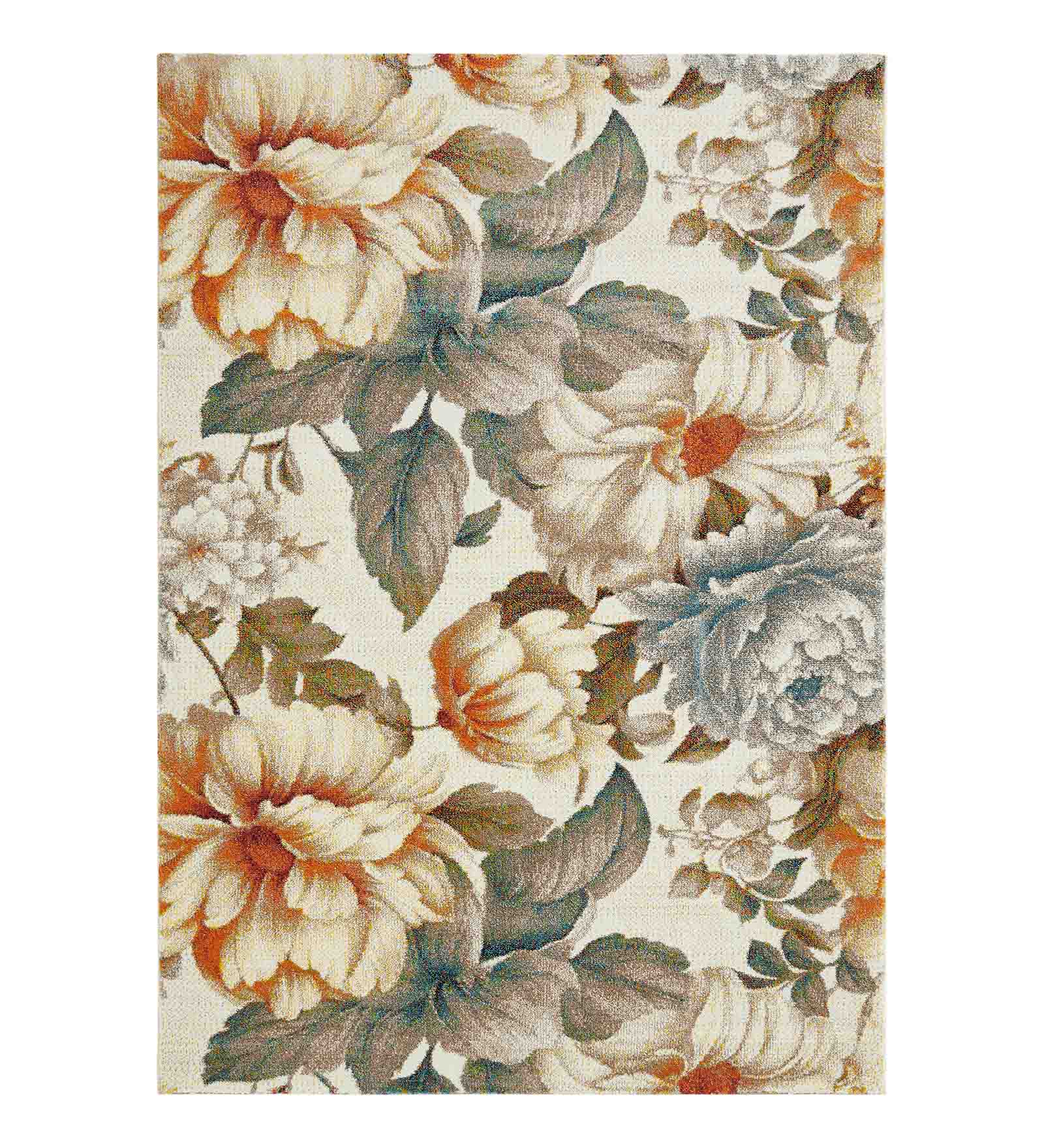 Diamond Floral Machine Made Carpet Cream and Blue