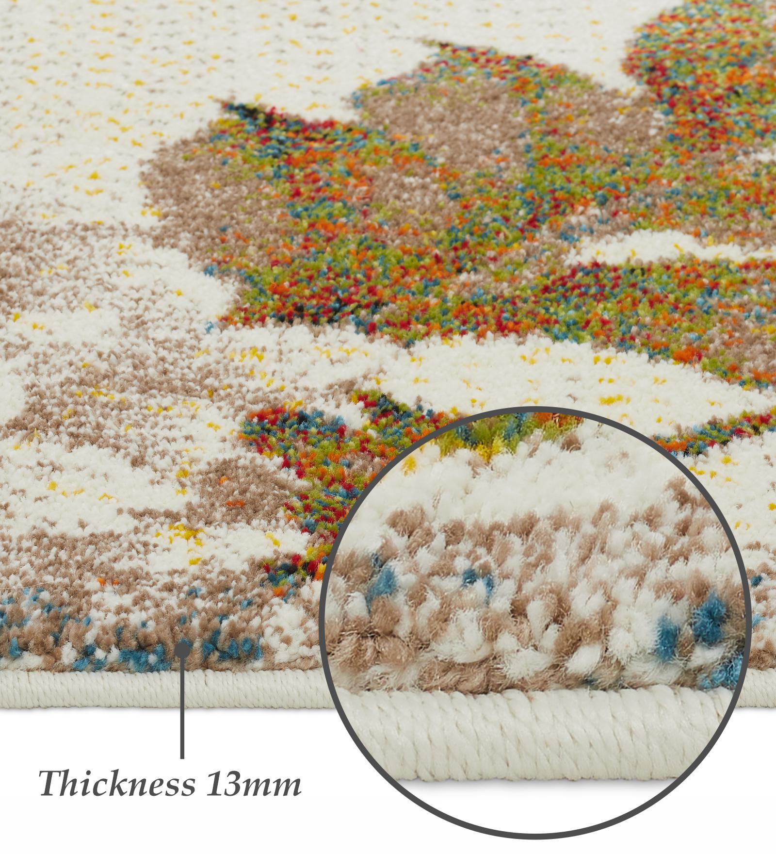 Diamond Floral Machine Made Carpet Cream and Blue