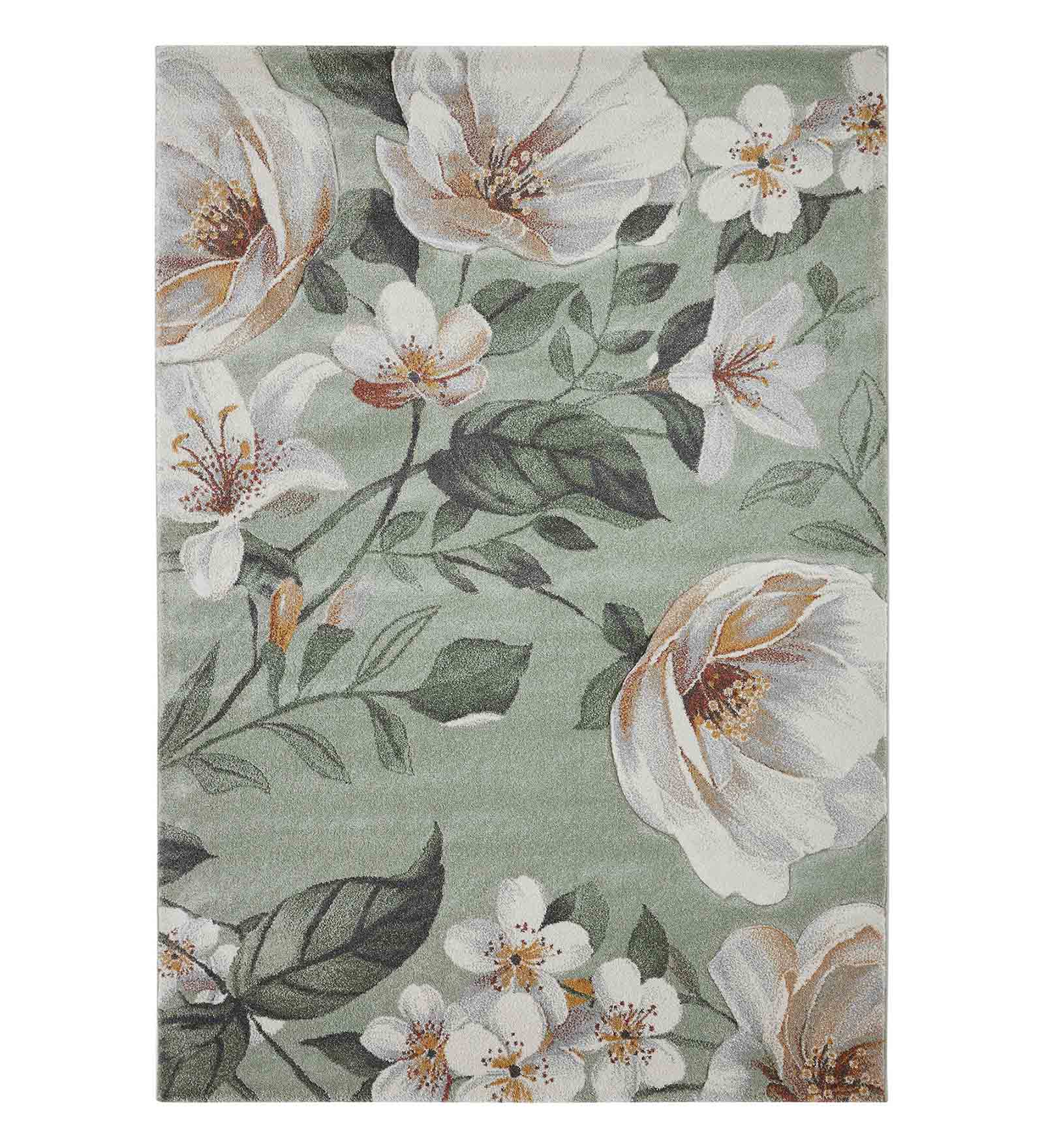 Diamond Floral Machine Made Carpet Olive and Cream