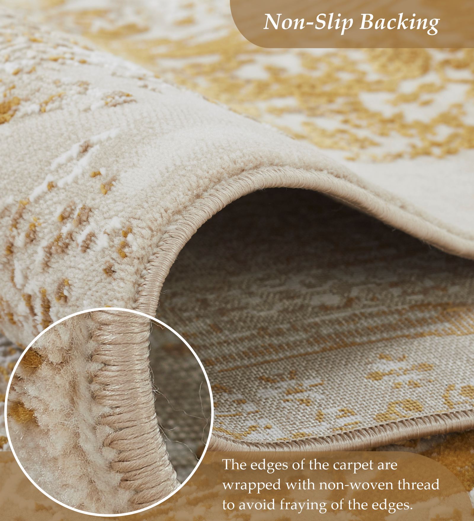 Seher Abstract Bedside Runner Beige Gold