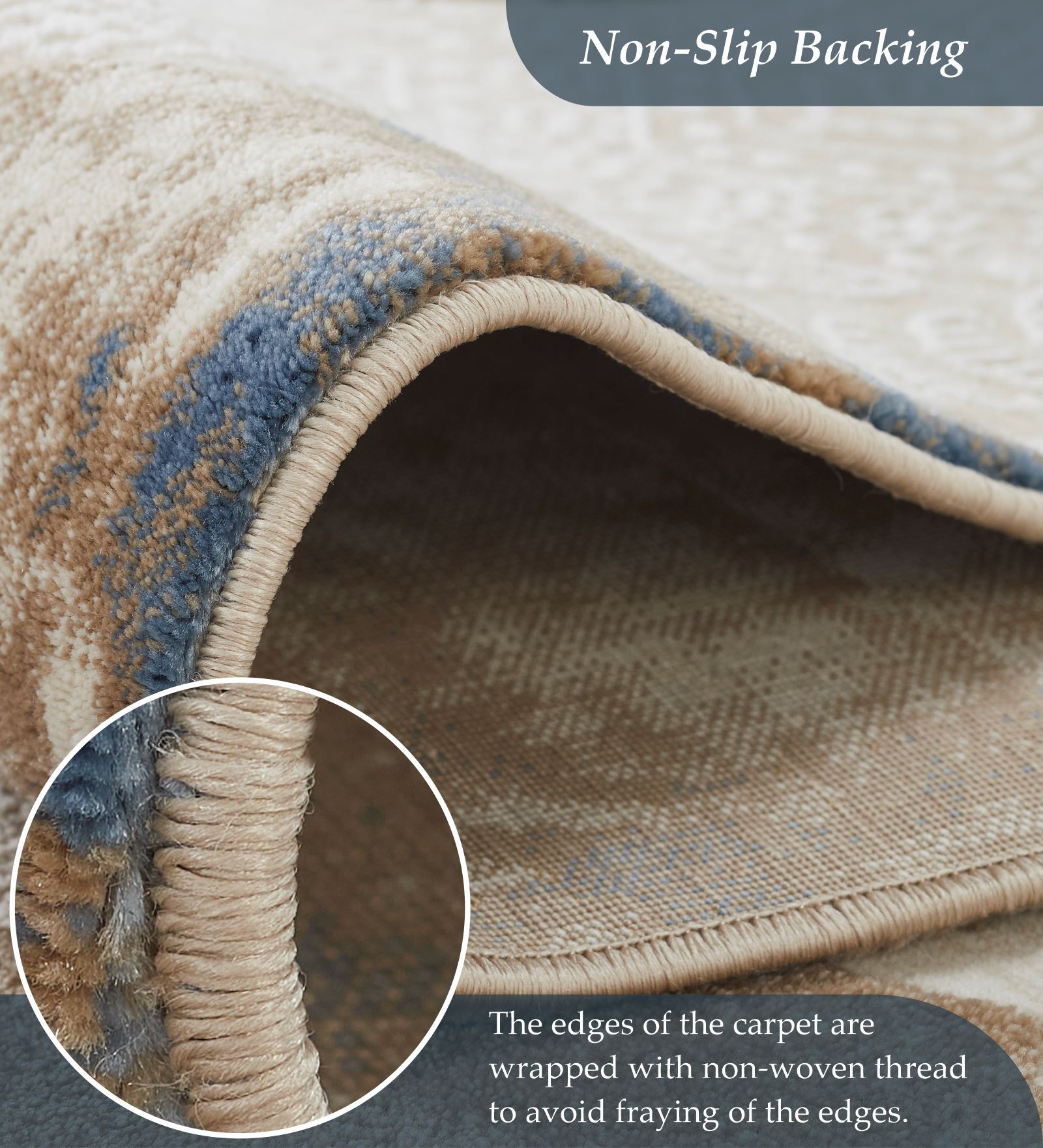 Seher Abstract Bedside Runner Beige Navy