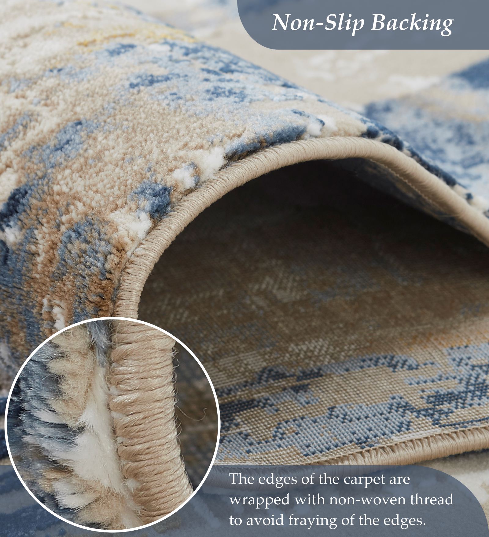 Seher Abstract Bedside Runner Beige Navy