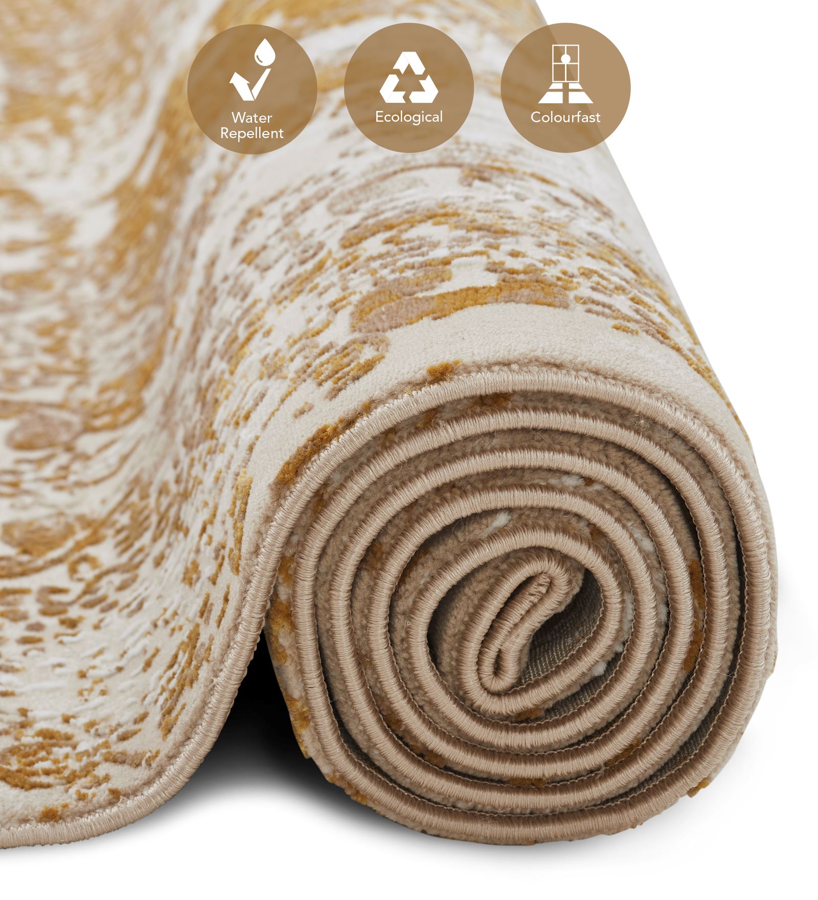 Seher Abstract Machine Made Carpet Beige Gold