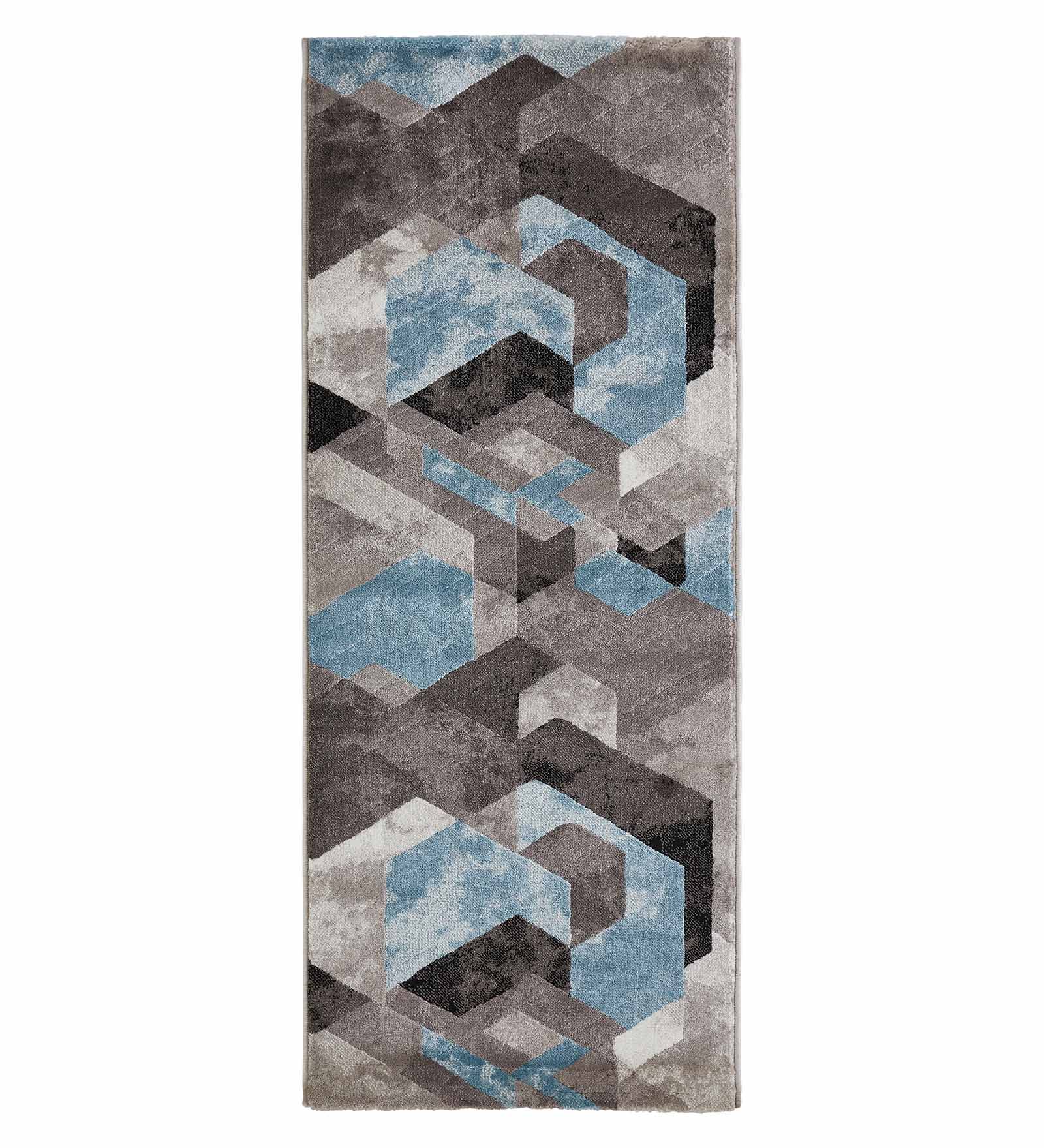 Flamme Polypropylene Geometric Runner Blue and Brown