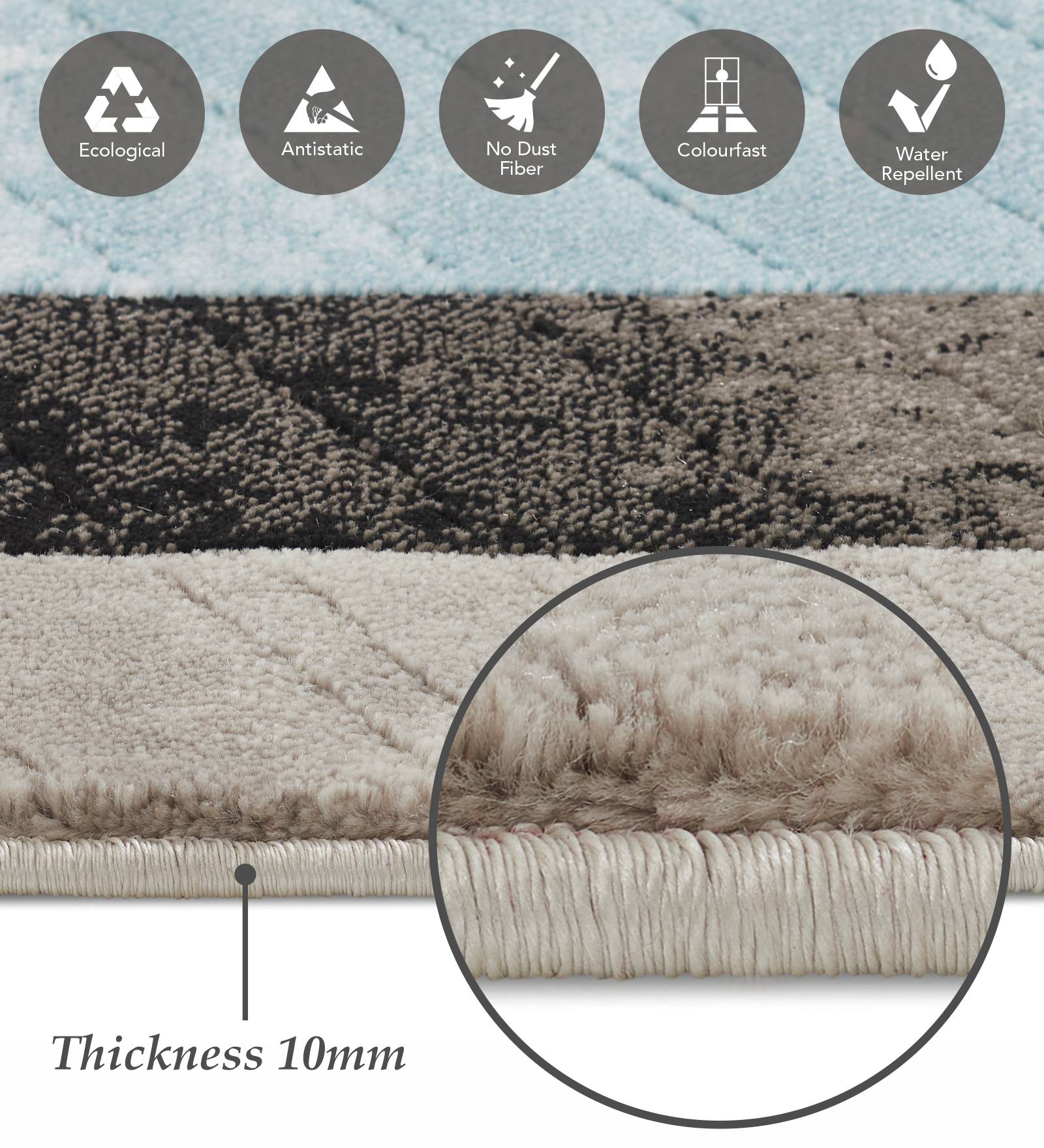 Flamme Polypropylene Geometric Runner Blue and Brown