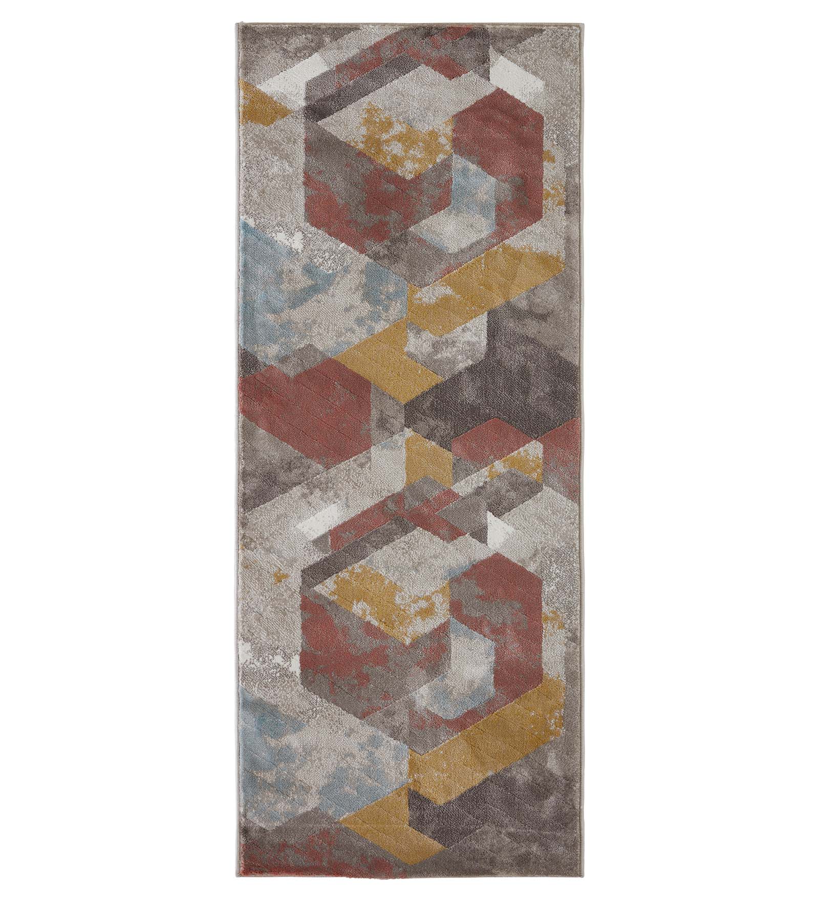 Flamme Polypropylene Geometric Runner Peach and Brown
