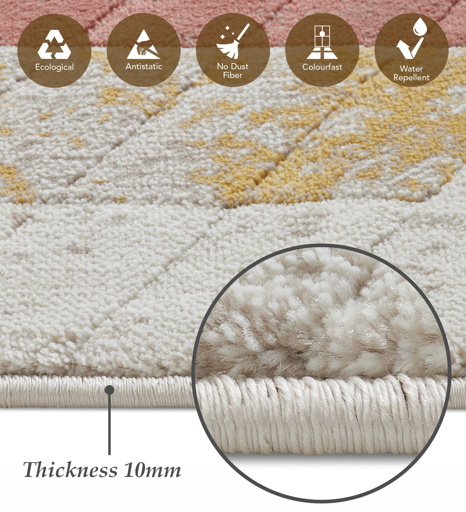 Flamme Polypropylene Geometric Runner Peach and Brown