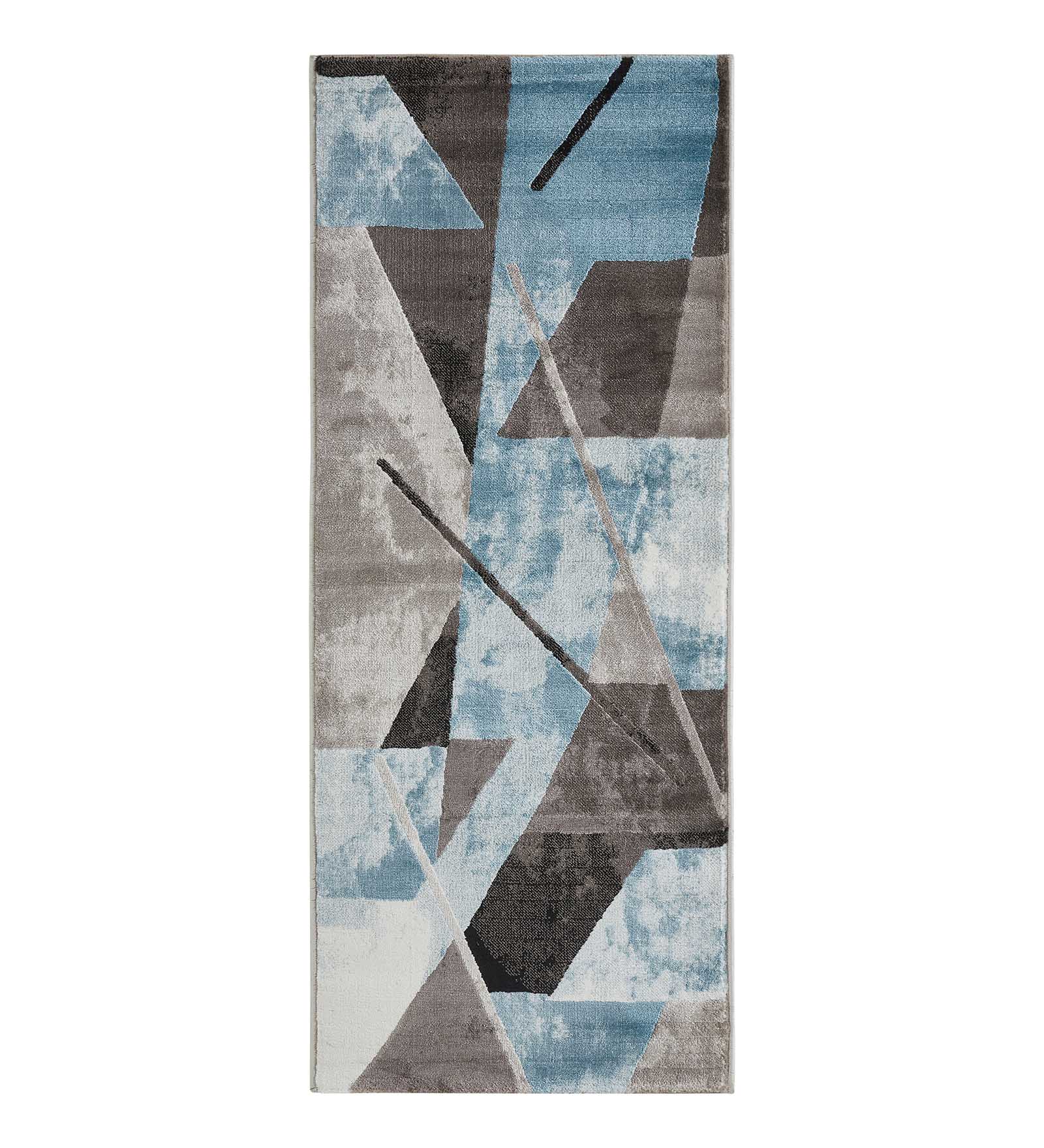 Flamme Abstract Machine Made Runner Blue and Brown