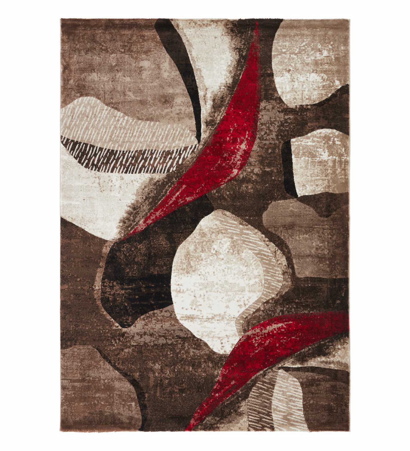 Flamme Polypropylene Abstract Carpet Brown and Red