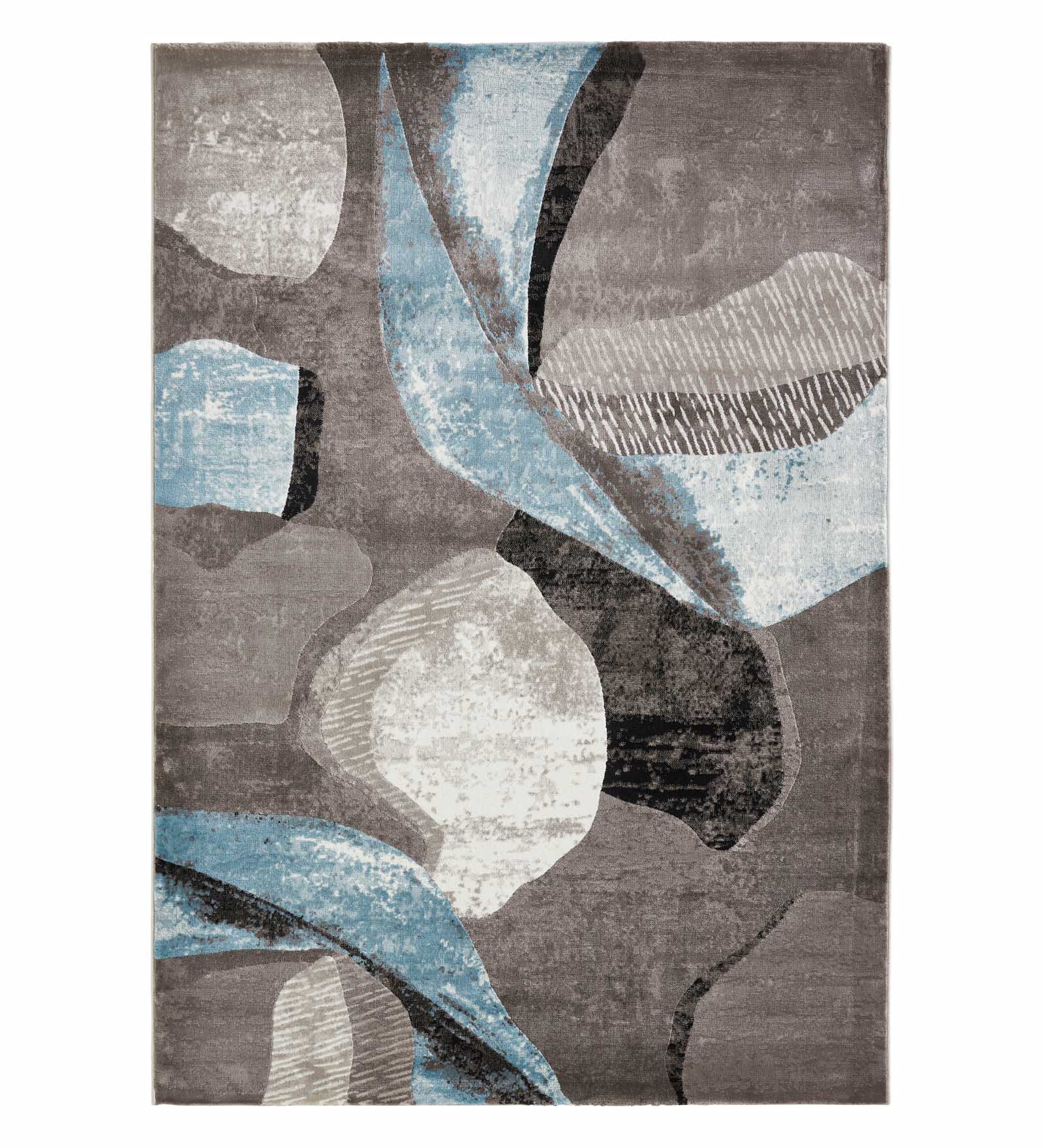 Flamme Polypropylene Abstract Carpet Blue and Taupe