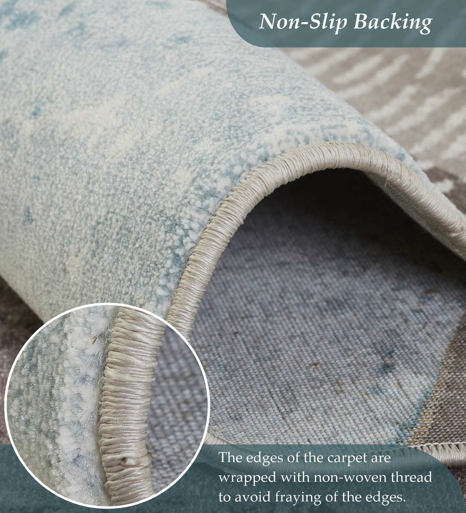 Flamme Polypropylene Abstract Carpet Blue and Taupe