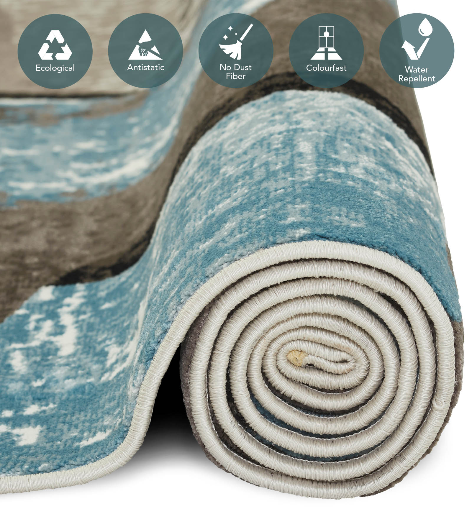 Flamme Polypropylene Abstract Carpet Blue and Taupe