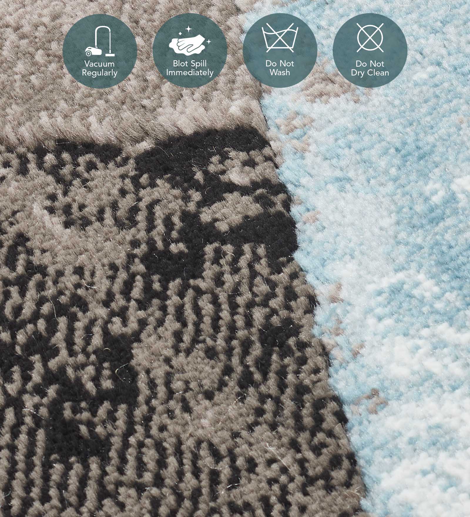 Flamme Polypropylene Abstract Carpet Blue and Taupe