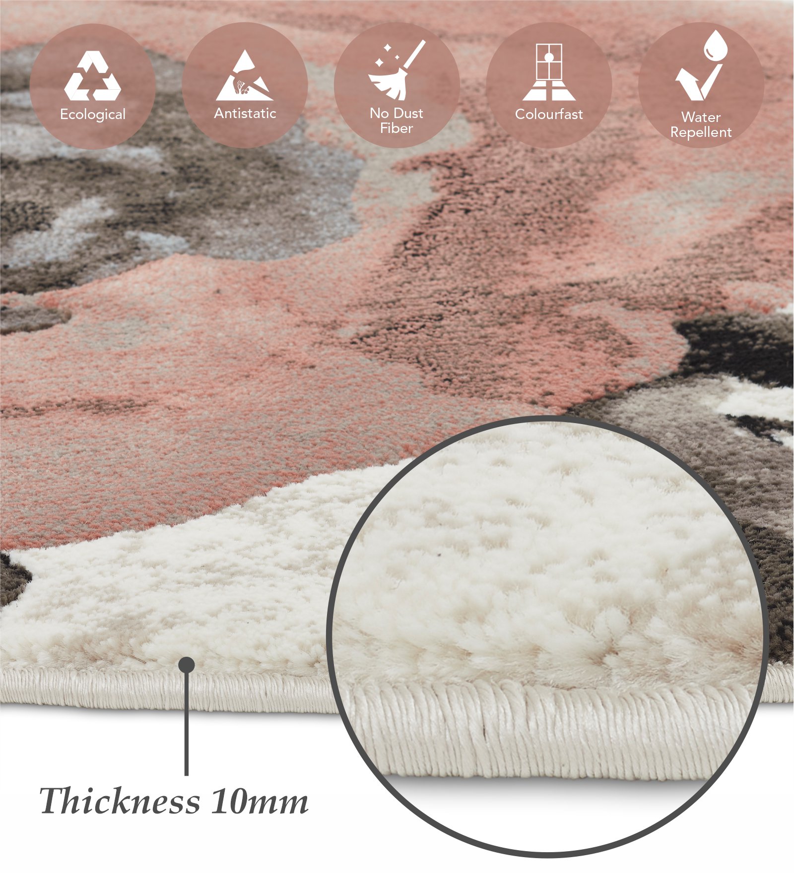 Flamme Geometric Round Shaped Carpet Cream and Beige