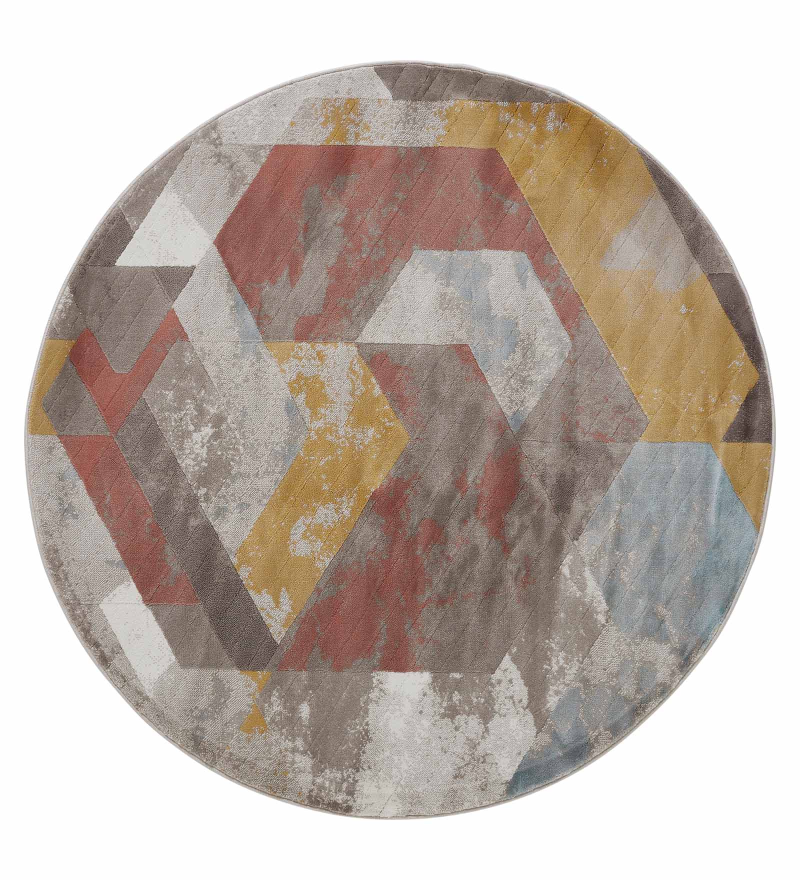 Flamme Geometric Round Shaped Carpet Peach and Brown