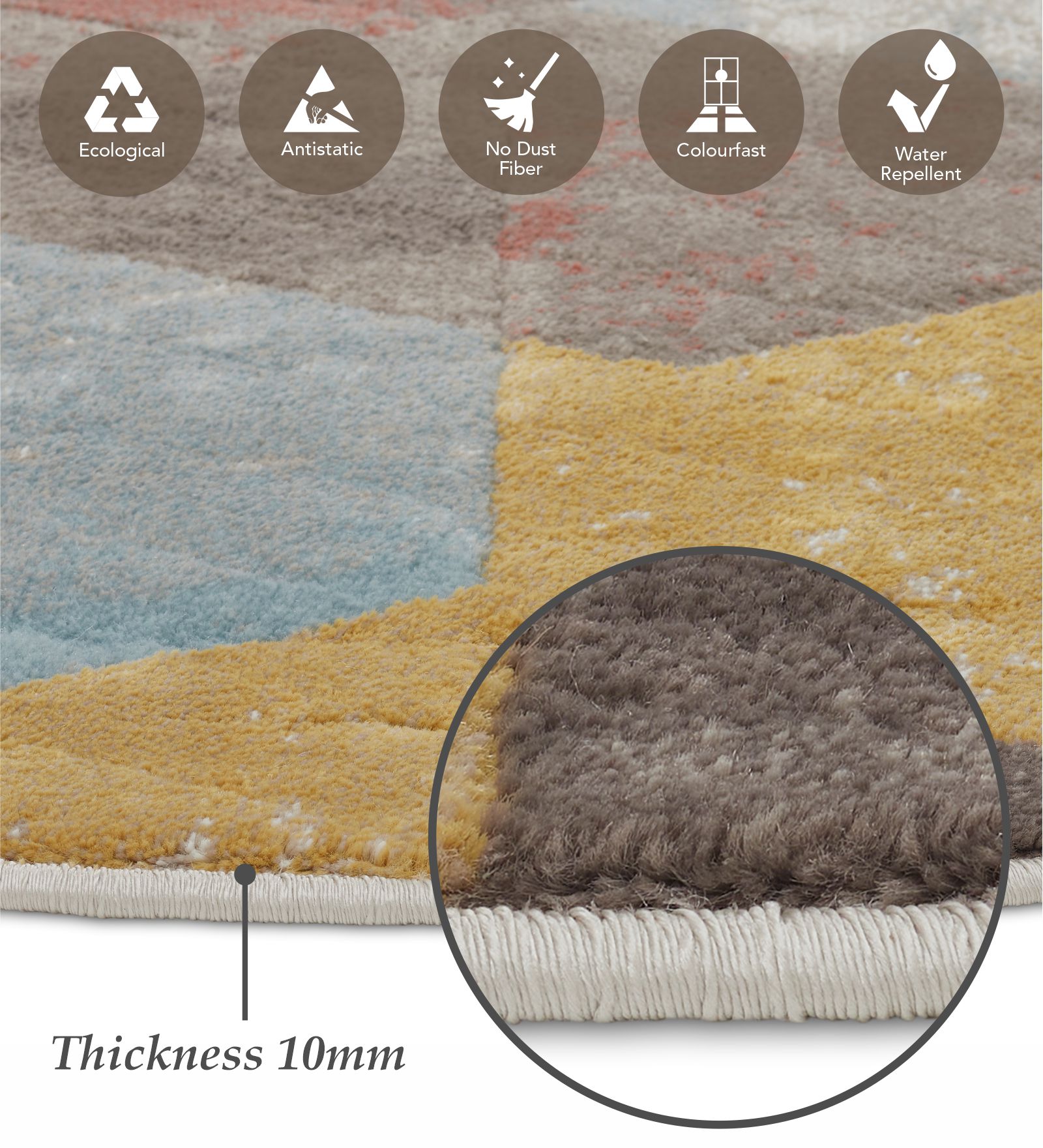 Flamme Geometric Round Shaped Carpet Peach and Brown