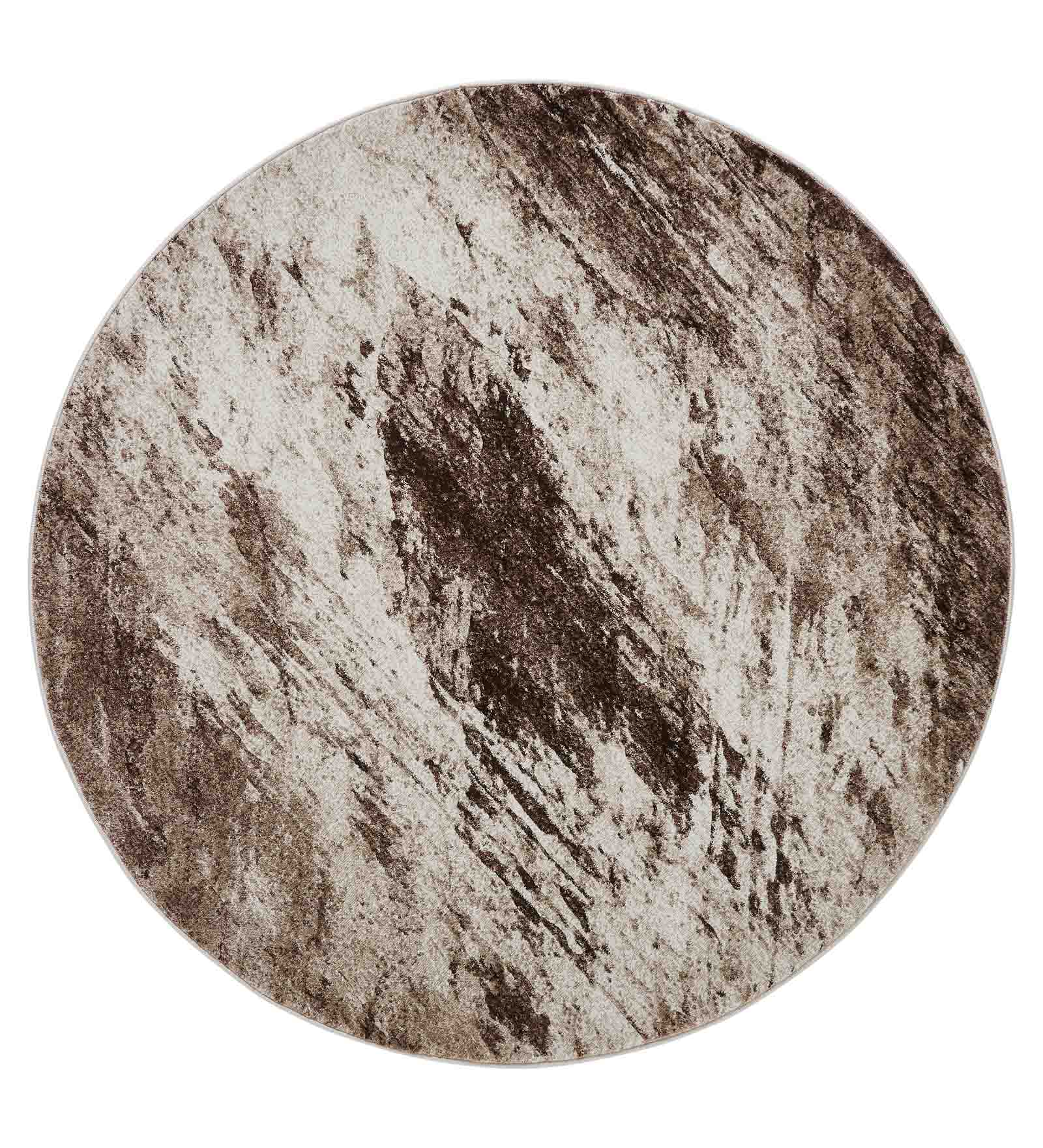 Flamme Abstract Round Shaped Carpet D.Brown and Cream