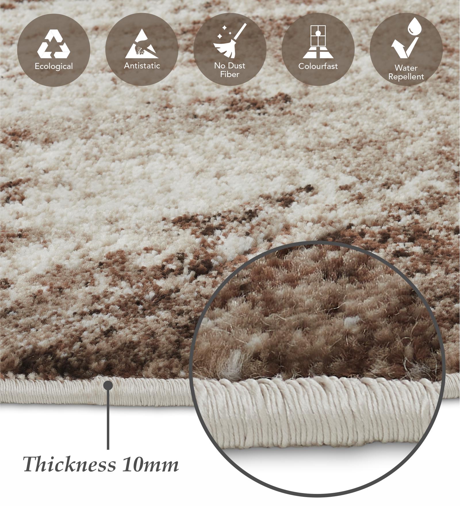 Flamme Abstract Round Shaped Carpet D.Brown and Cream