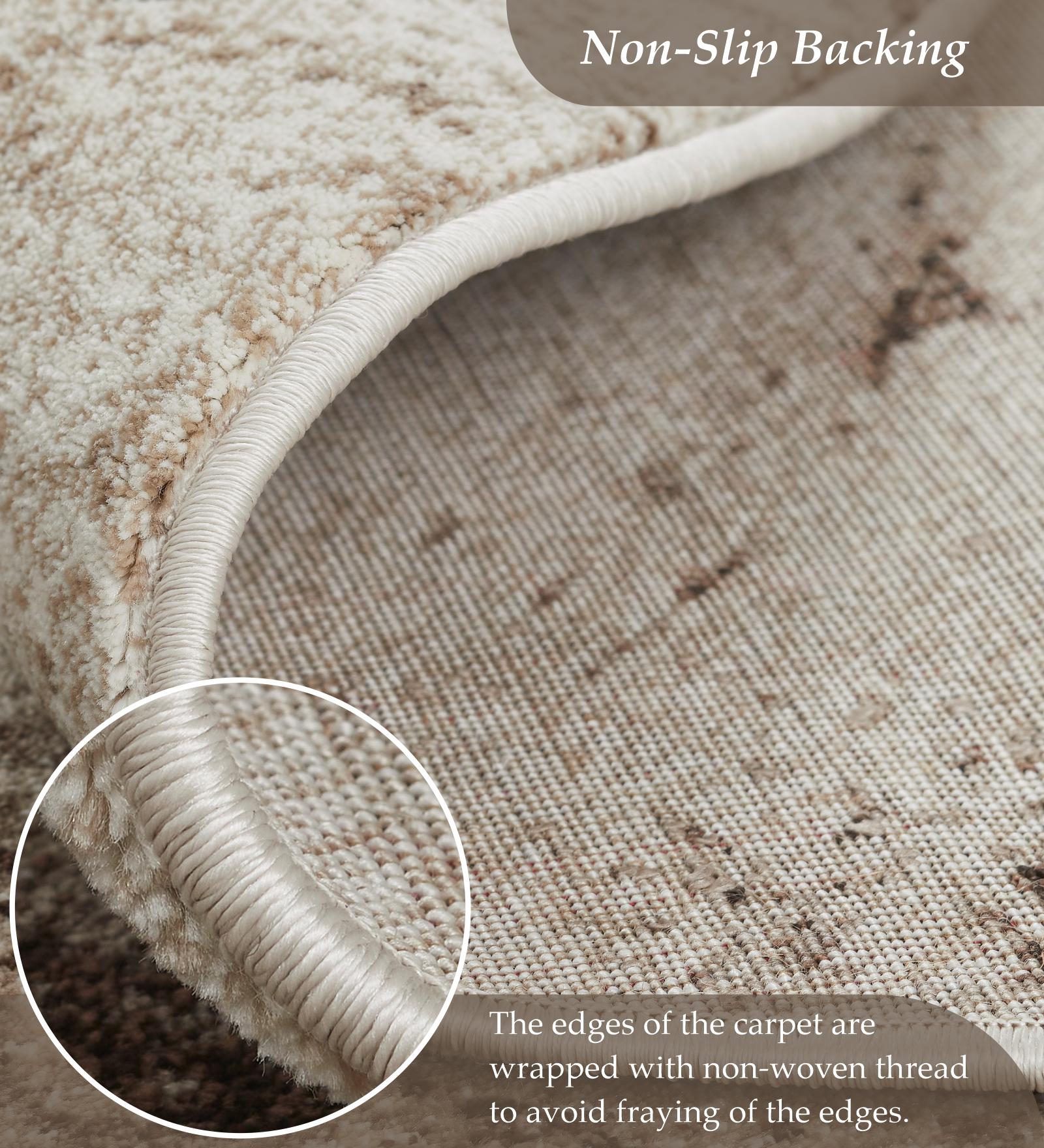 Flamme Abstract Round Shaped Carpet D.Brown and Cream