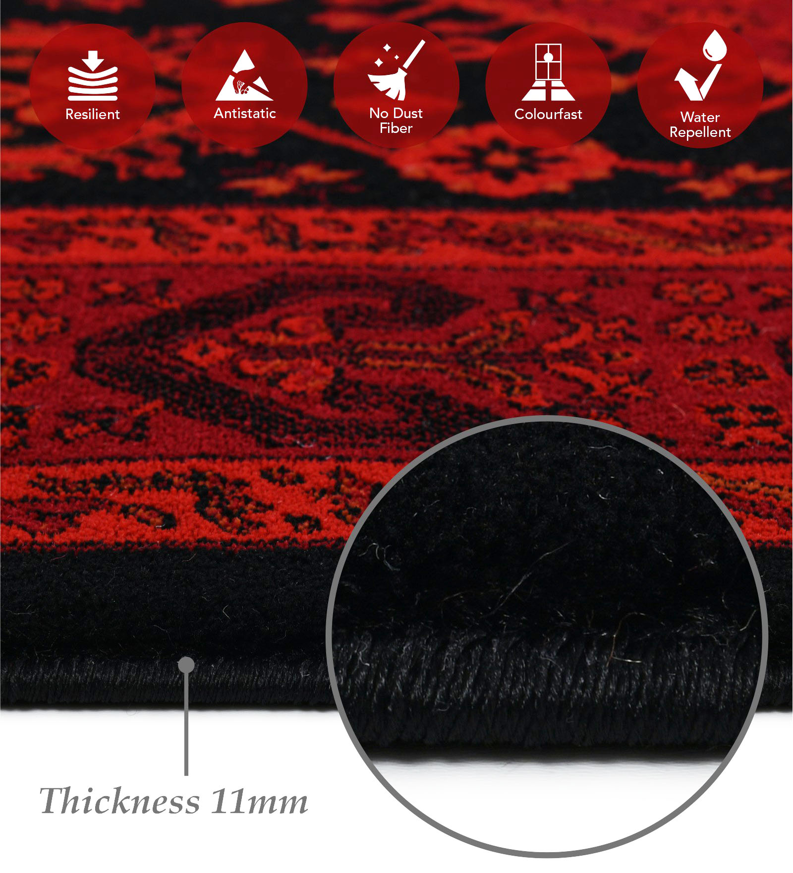 Afghan Classical Bedside Runner Red and Black