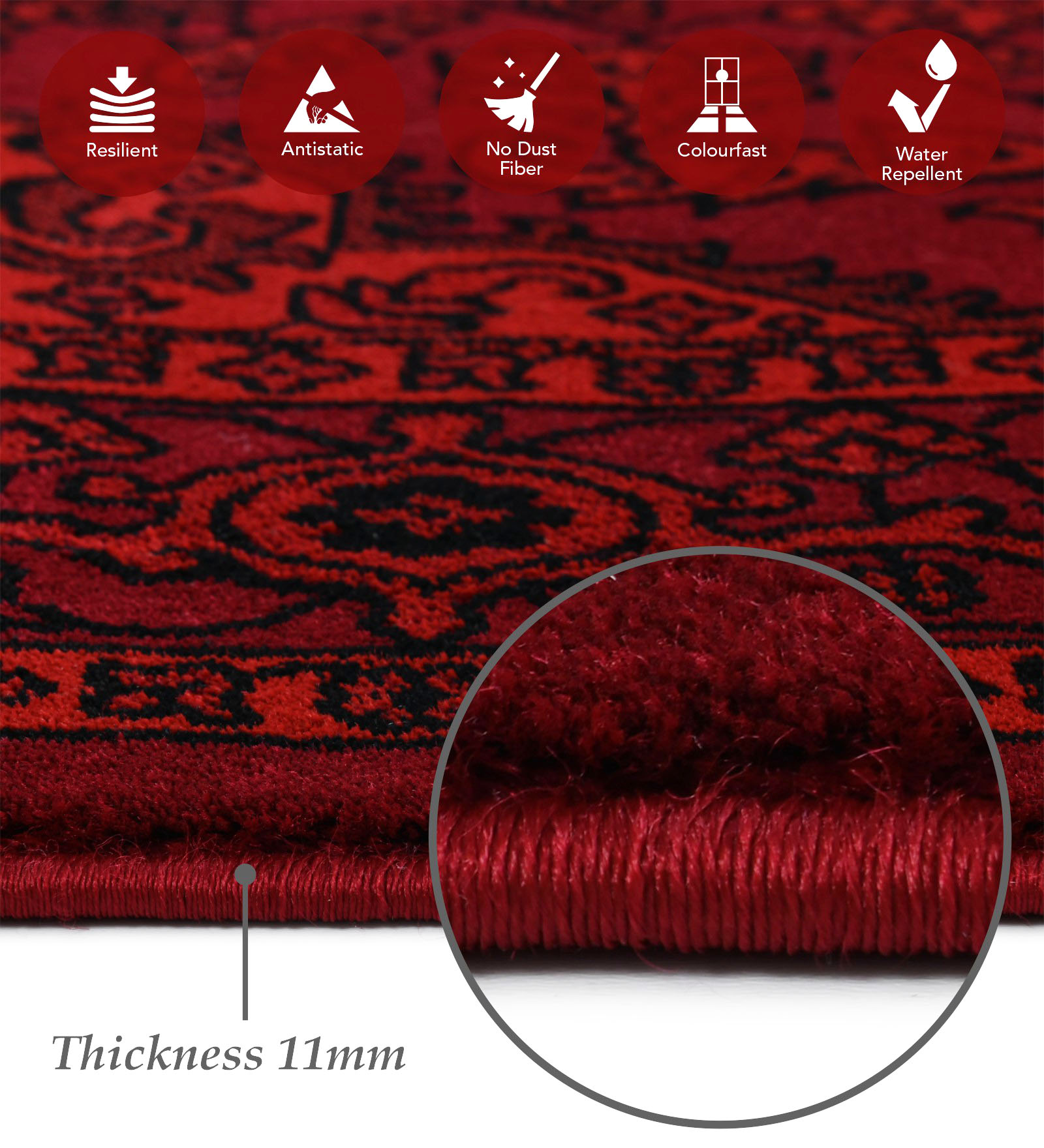 Afghan Classical Bedside Runner Black and Red