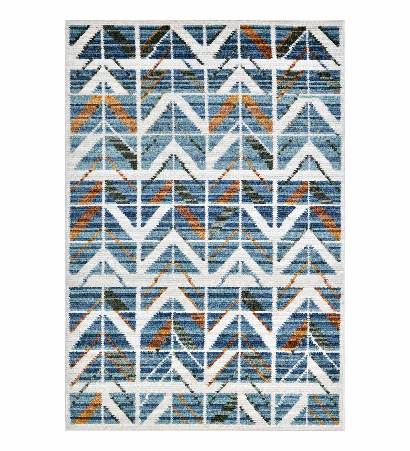 Nepal Abstract Machine Made Carpet Blue and Green