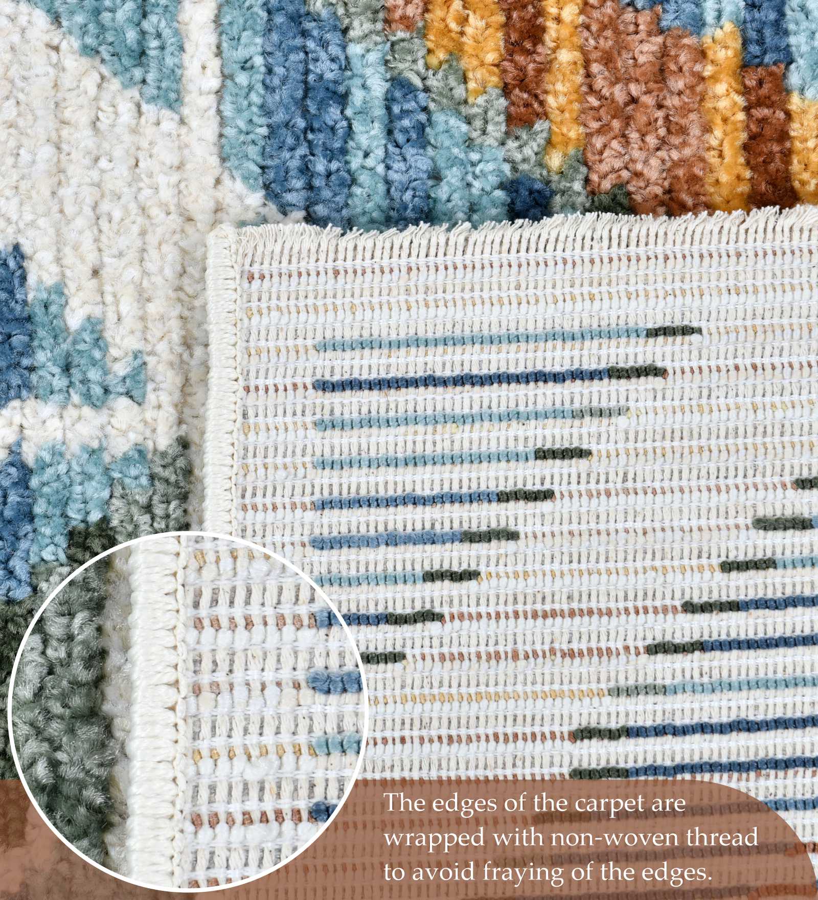 Nepal Abstract Machine Made Carpet Blue and Green