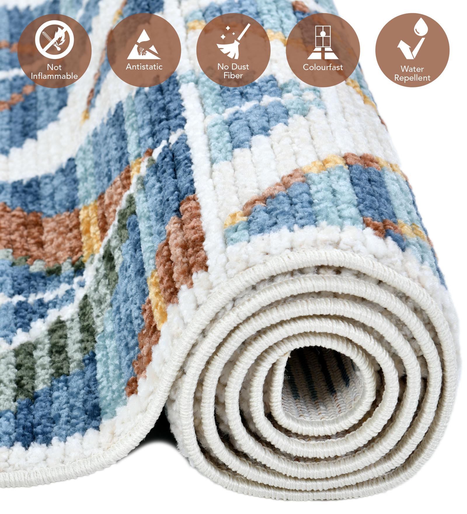 Nepal Abstract Machine Made Carpet Blue and Green