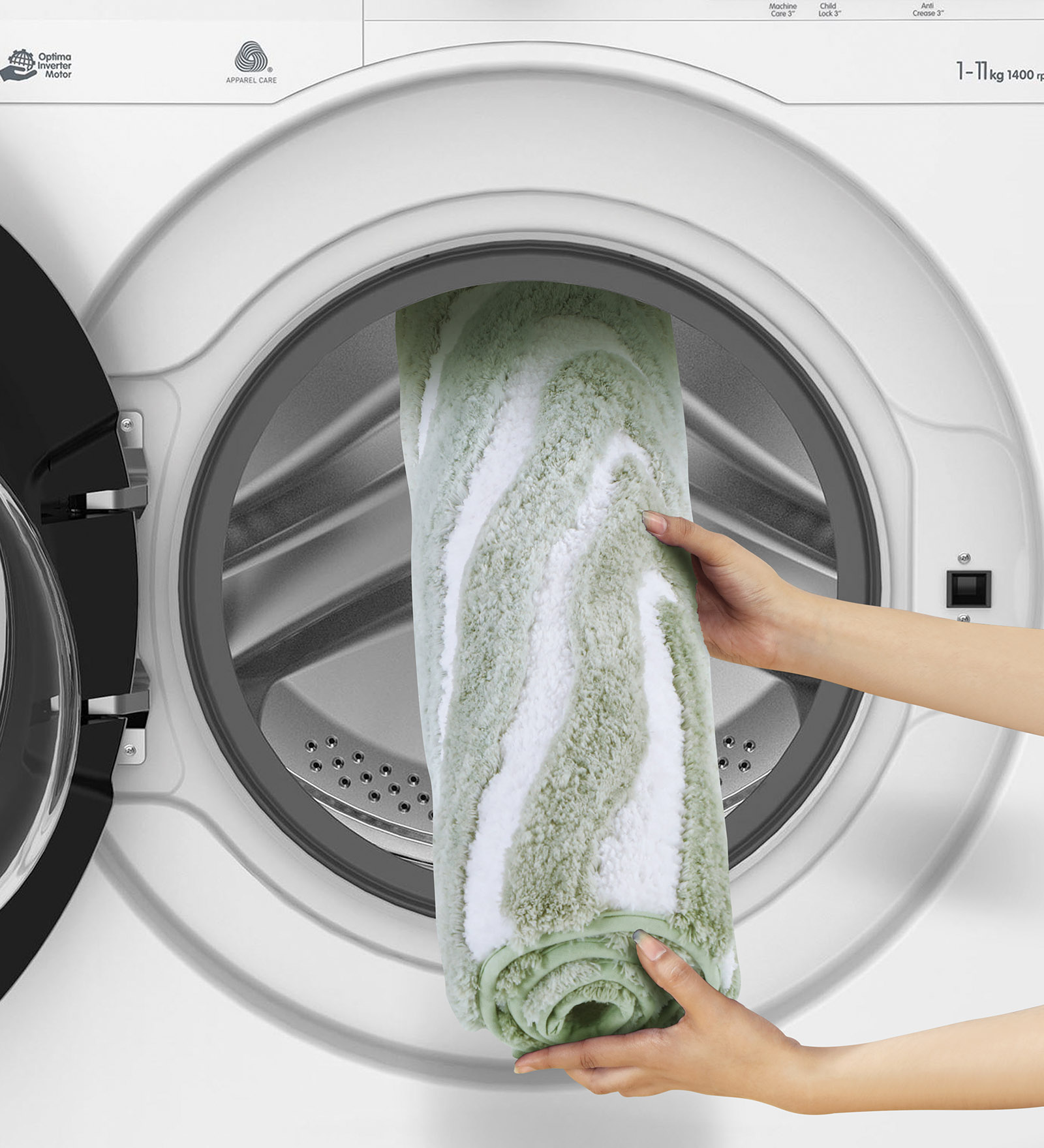 Hermosa Quick Dry Anti Skid Bath Mat Sage and White