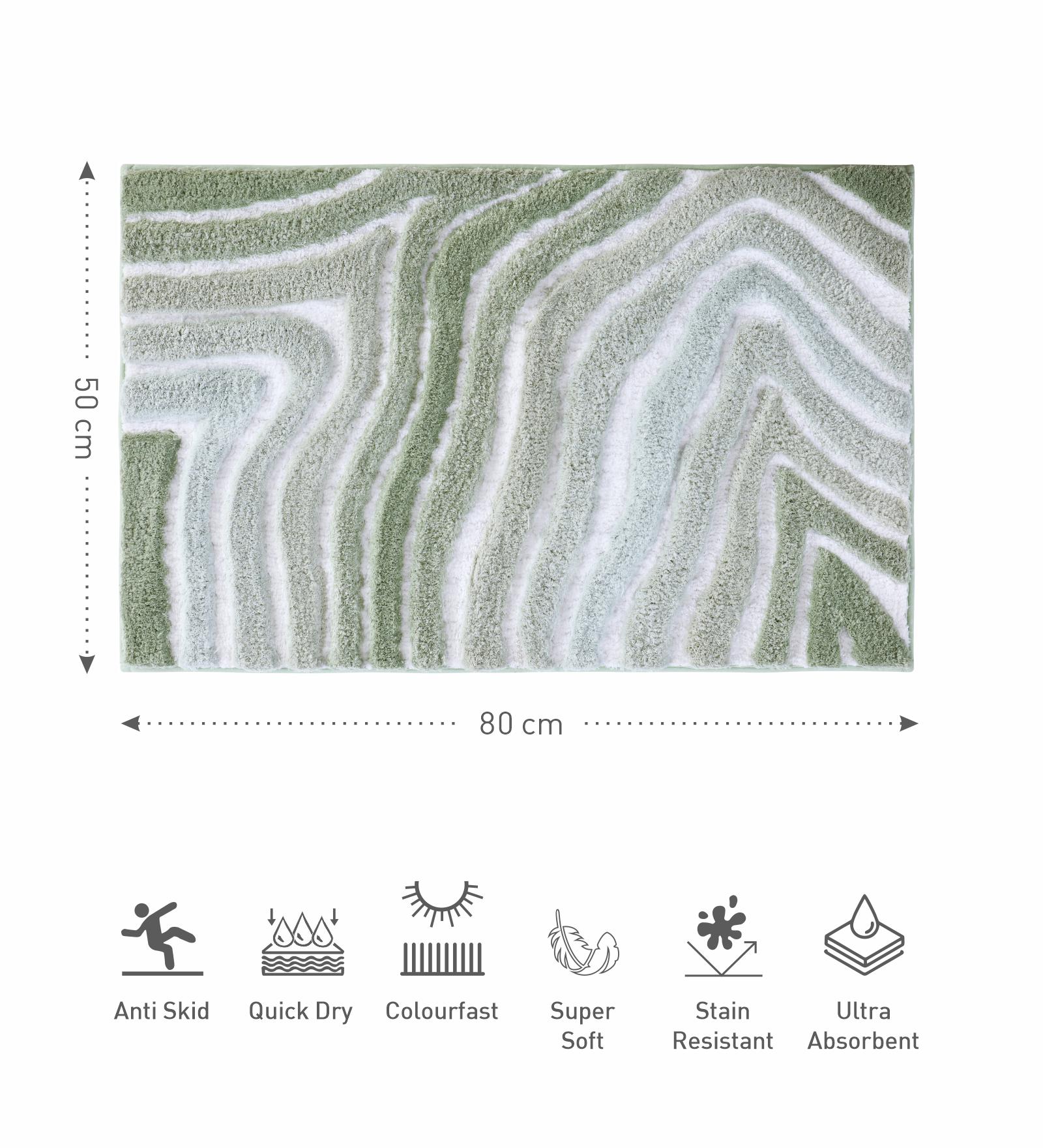 Hermosa Quick Dry Anti Skid Bath Mat Sage and White