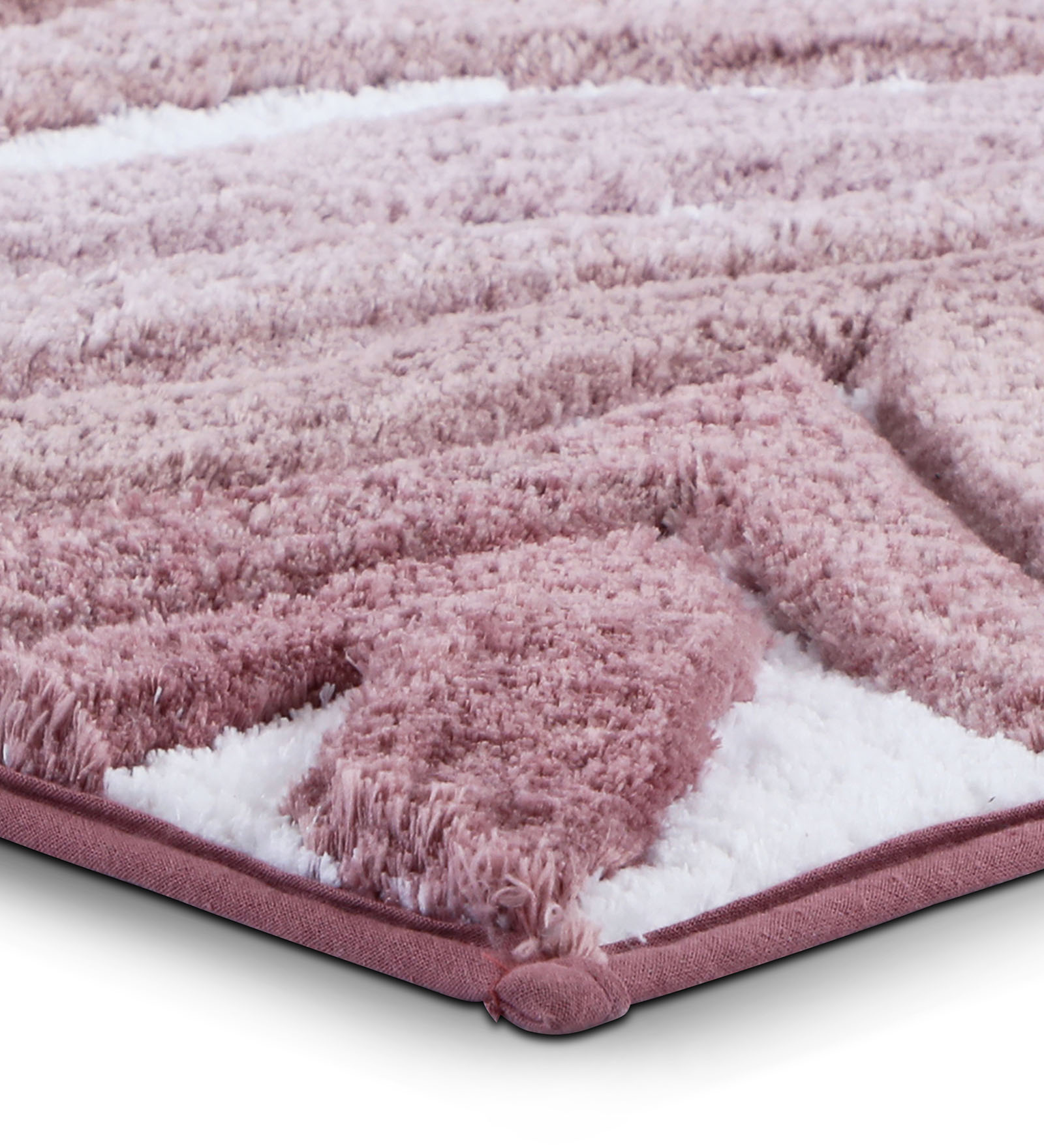 Hermosa Quick Dry Anti Skid Bath Mat Mouve and White