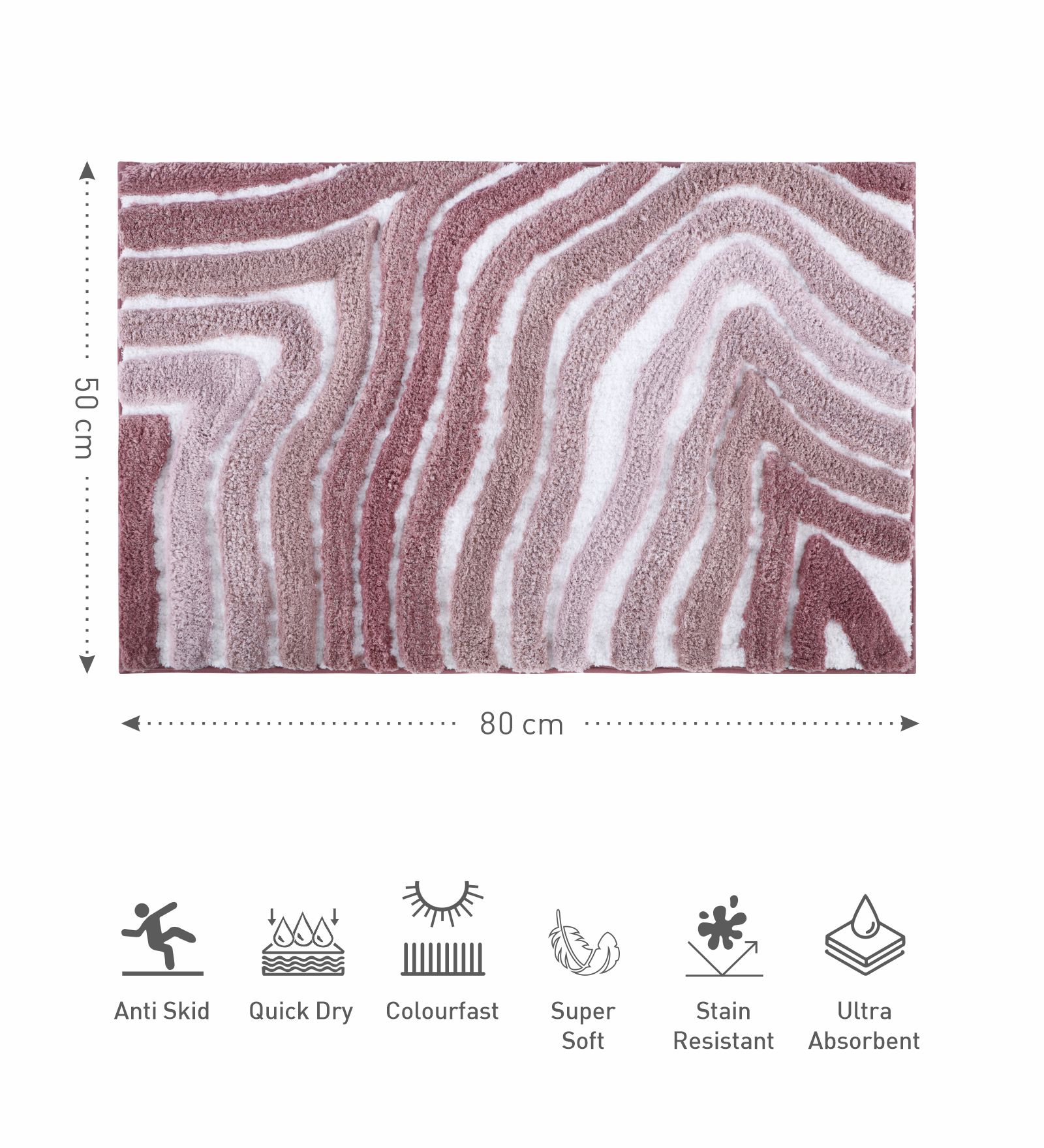 Hermosa Quick Dry Anti Skid Bath Mat Mouve and White