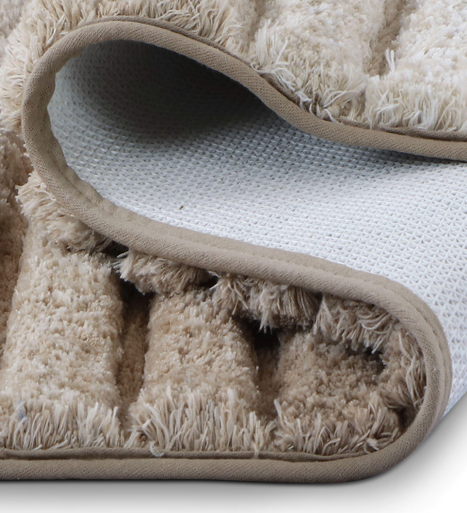 Hermosa Quick Dry Anti Skid Bath Mat Beige White