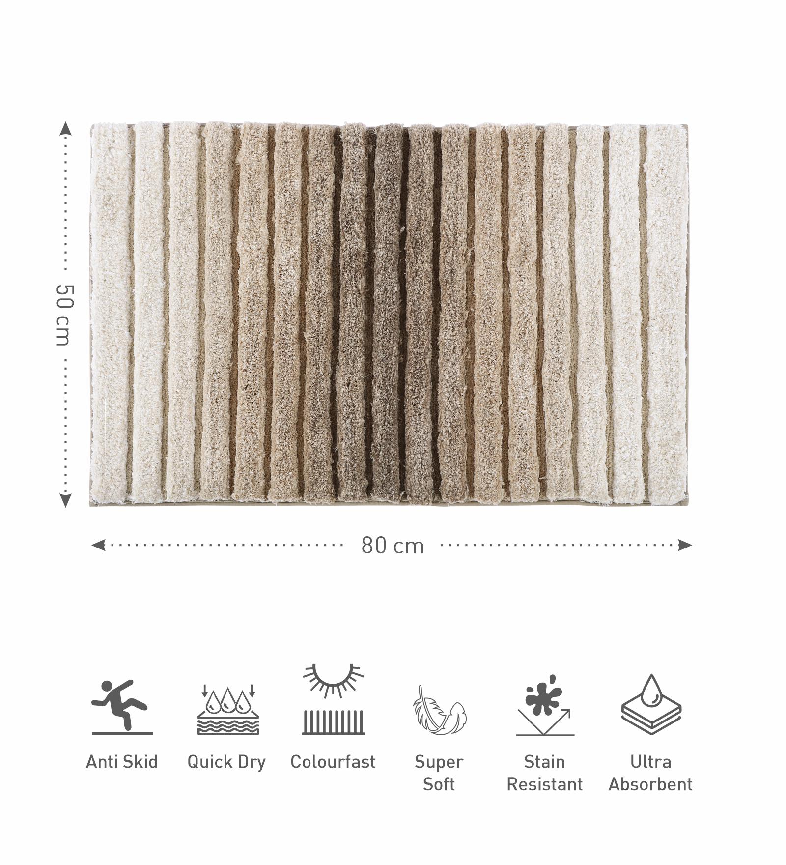 Hermosa Quick Dry Anti Skid Bath Mat Beige White