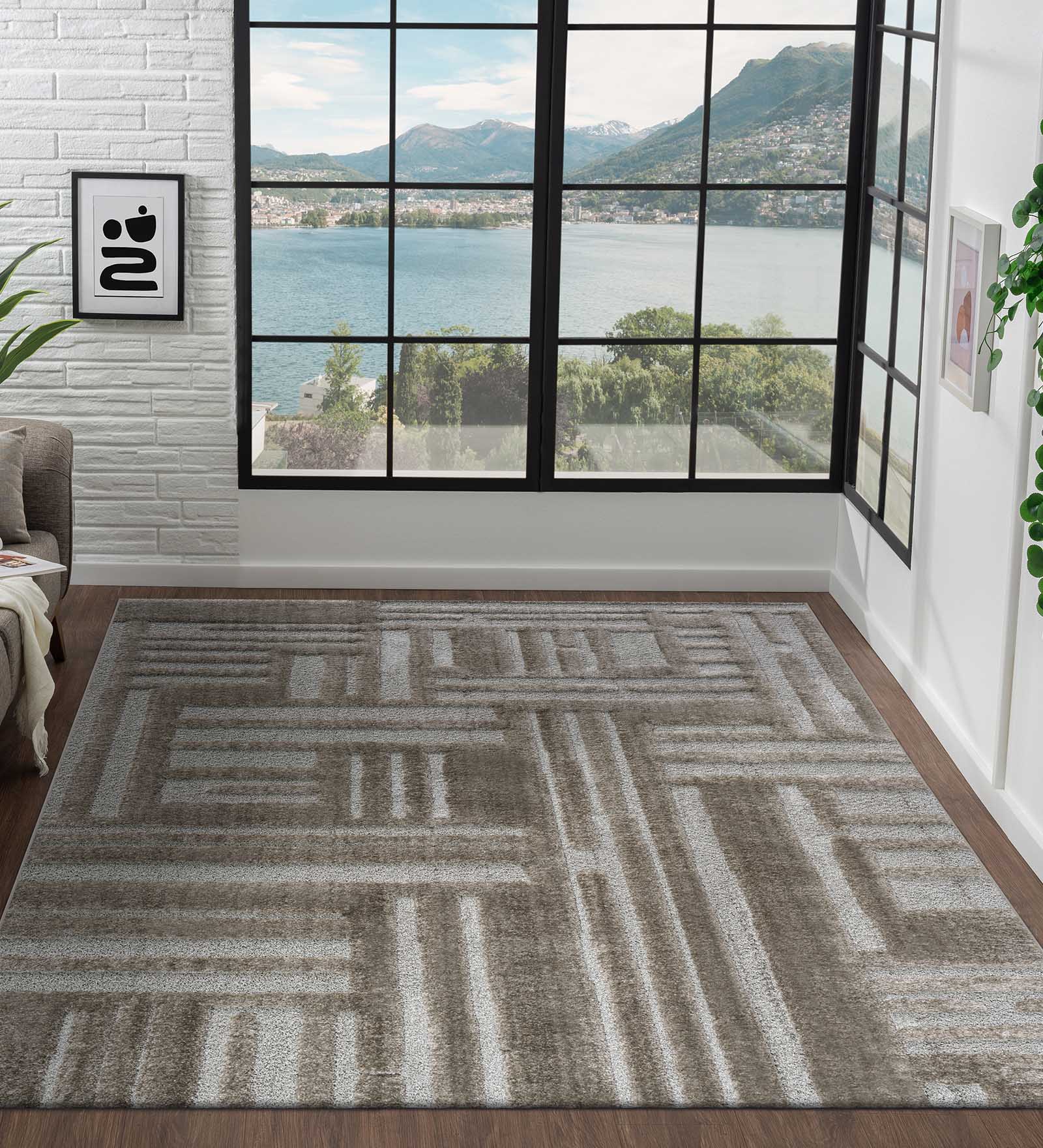 Limba Abstract Machine Made Carpet L.Brown and Grey