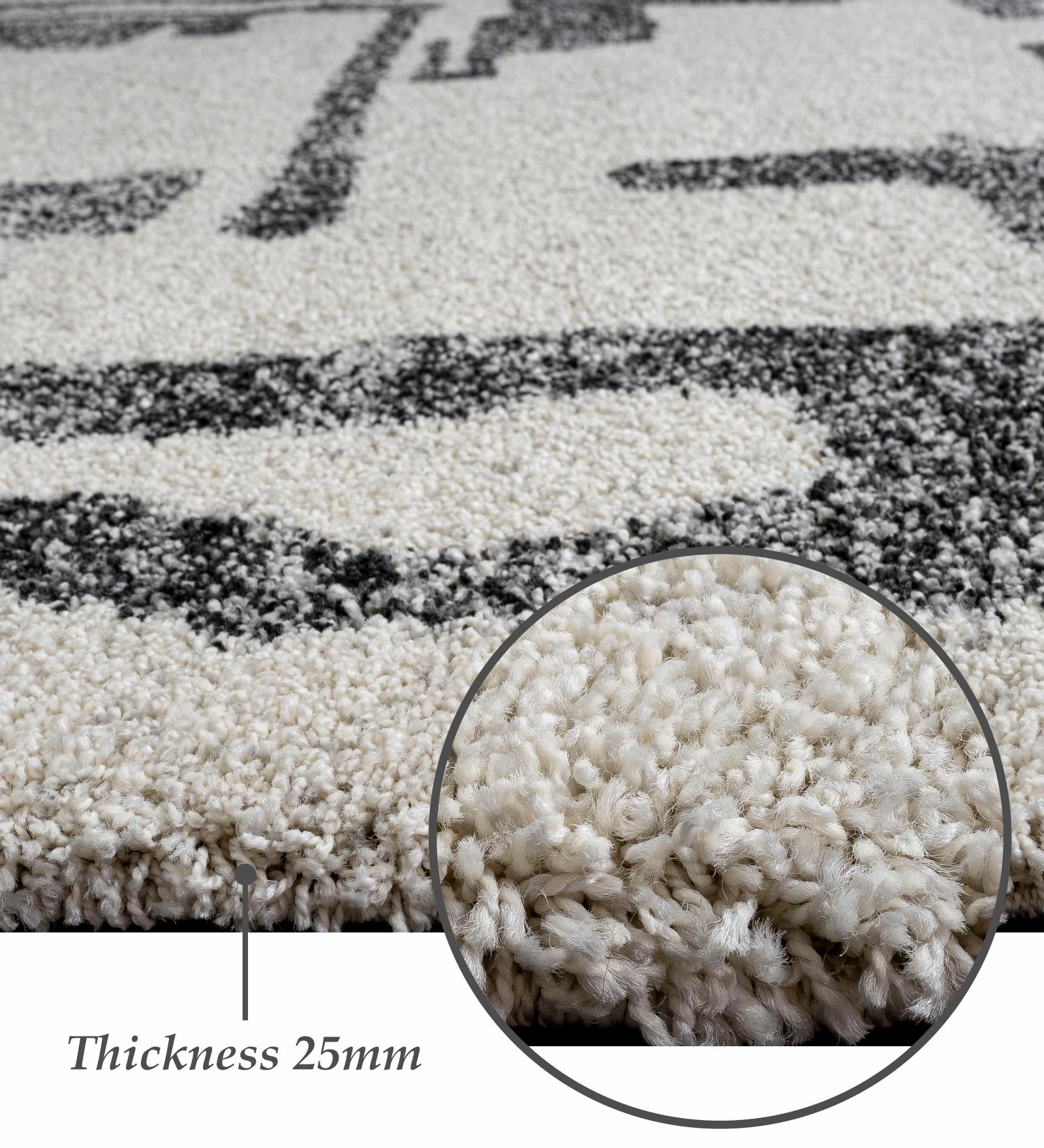 Mehari Polypropylene Shaggy Carpet Cream and Charcoal