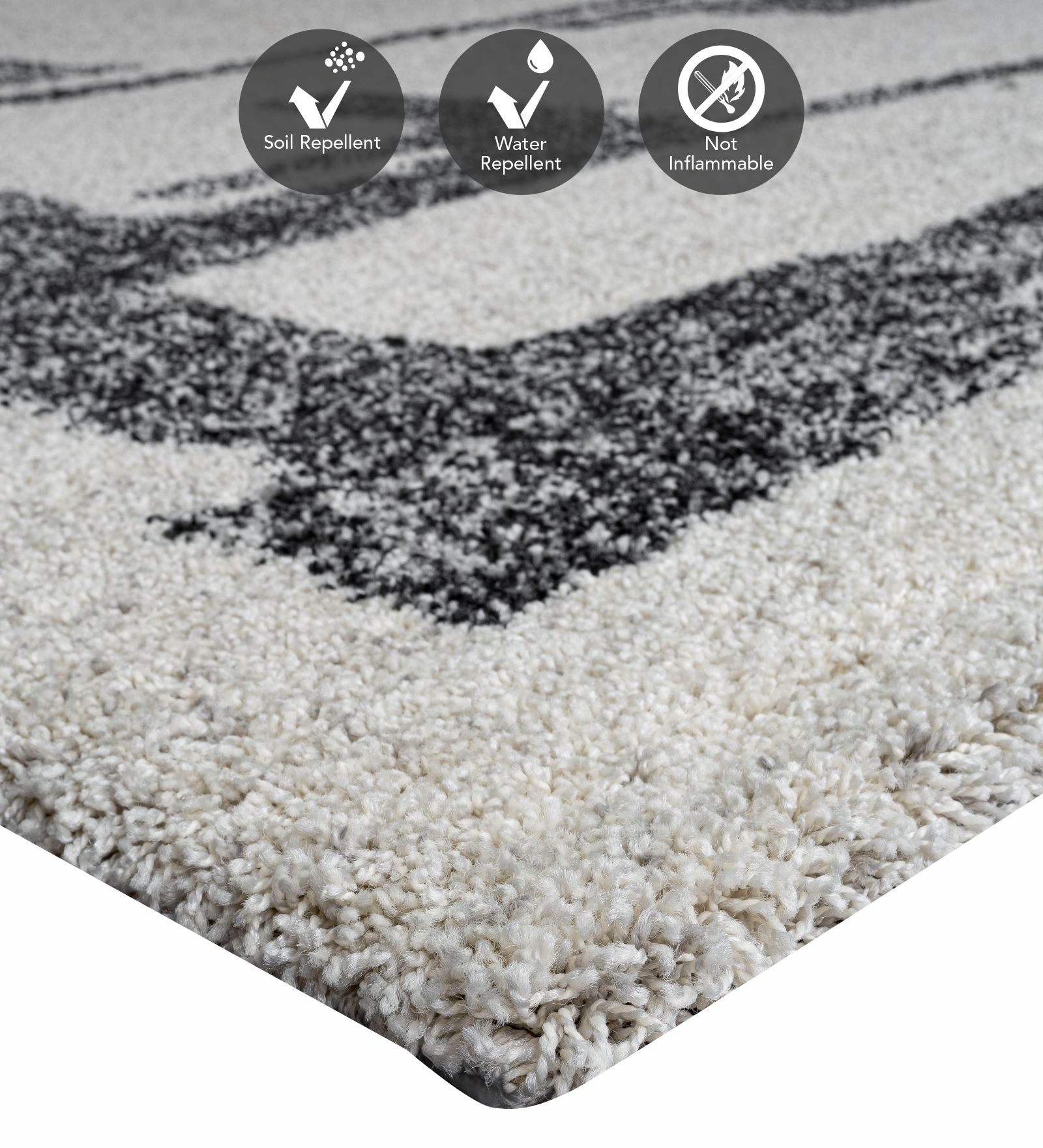 Mehari Polypropylene Shaggy Carpet Cream and Charcoal