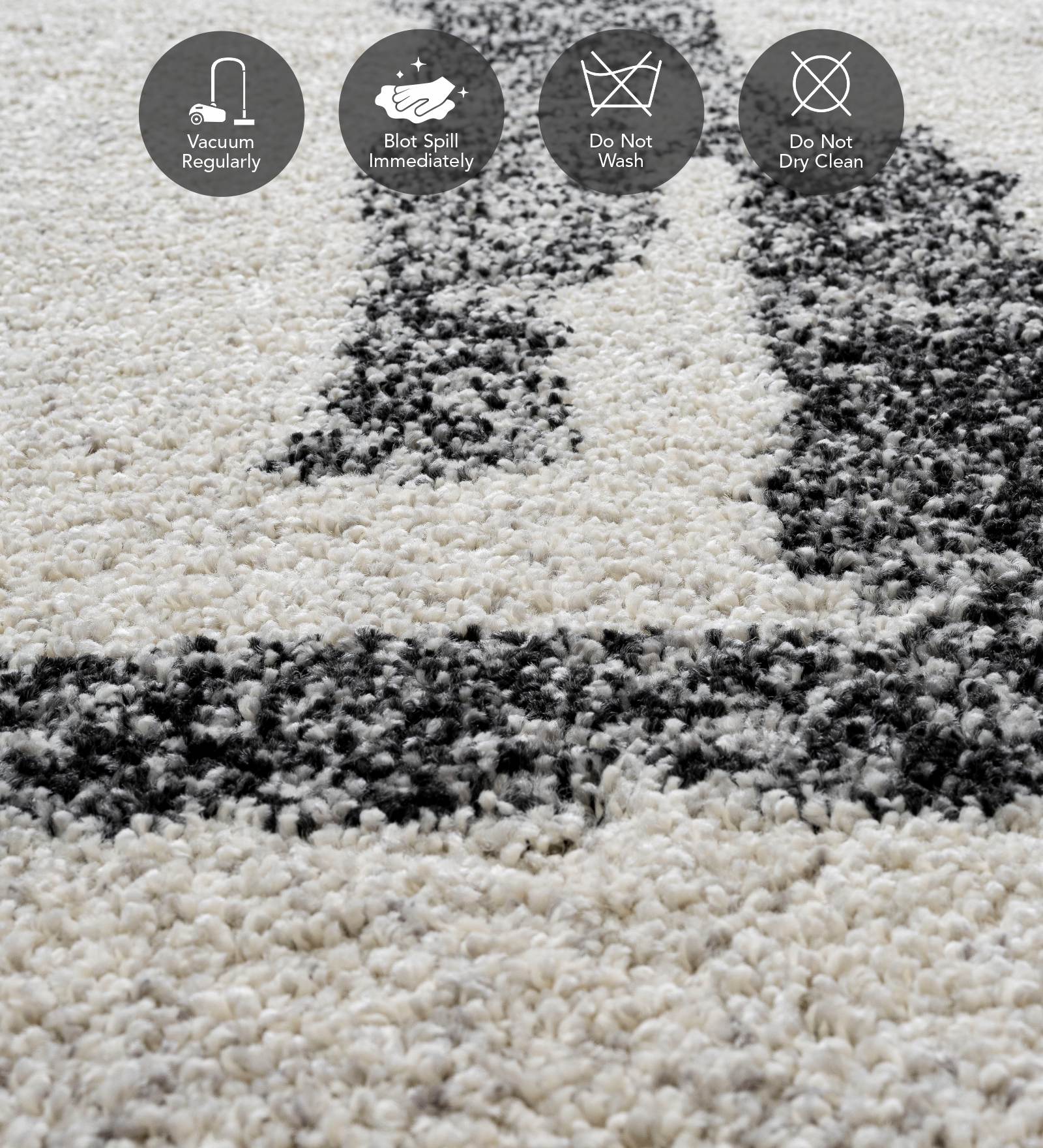 Mehari Polypropylene Shaggy Carpet Cream and Charcoal