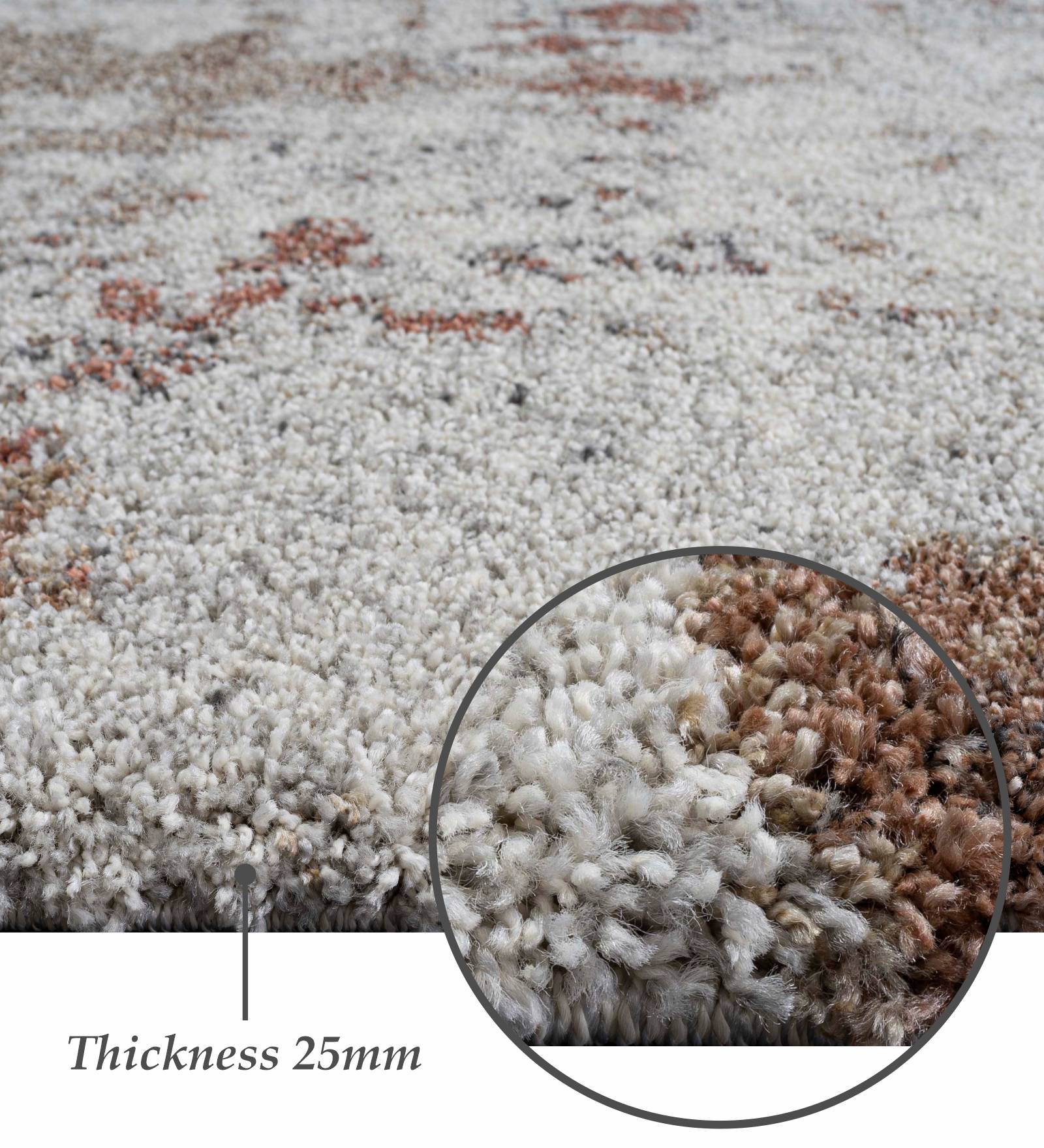 Mehari Polypropylene Shaggy Carpet Rust and Grey